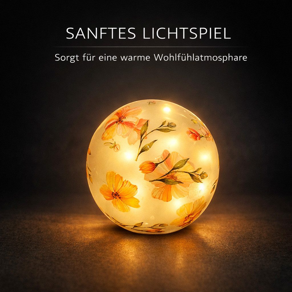 formano LED Dekolicht LED Deko Kugel Glas Blumenzeit 15 cm Ambientelicht Glas Timer 6h/18h, LED fest integriert
