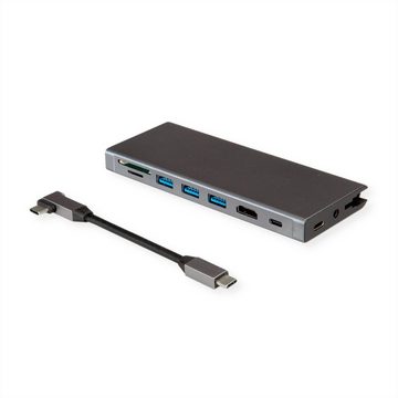 VALUE USB Typ C Dockingstation, HDMI 4K60 Computer-Adapter USB Typ C (USB-C) Männlich (Stecker) zu HDMI Typ A Weiblich (Buchse), 10.0 cm, 4x US3.2Gen1 (1x C + 3x A), 1x PD, 1x SD/TF, 1x RJ45, 1x 3.5mm