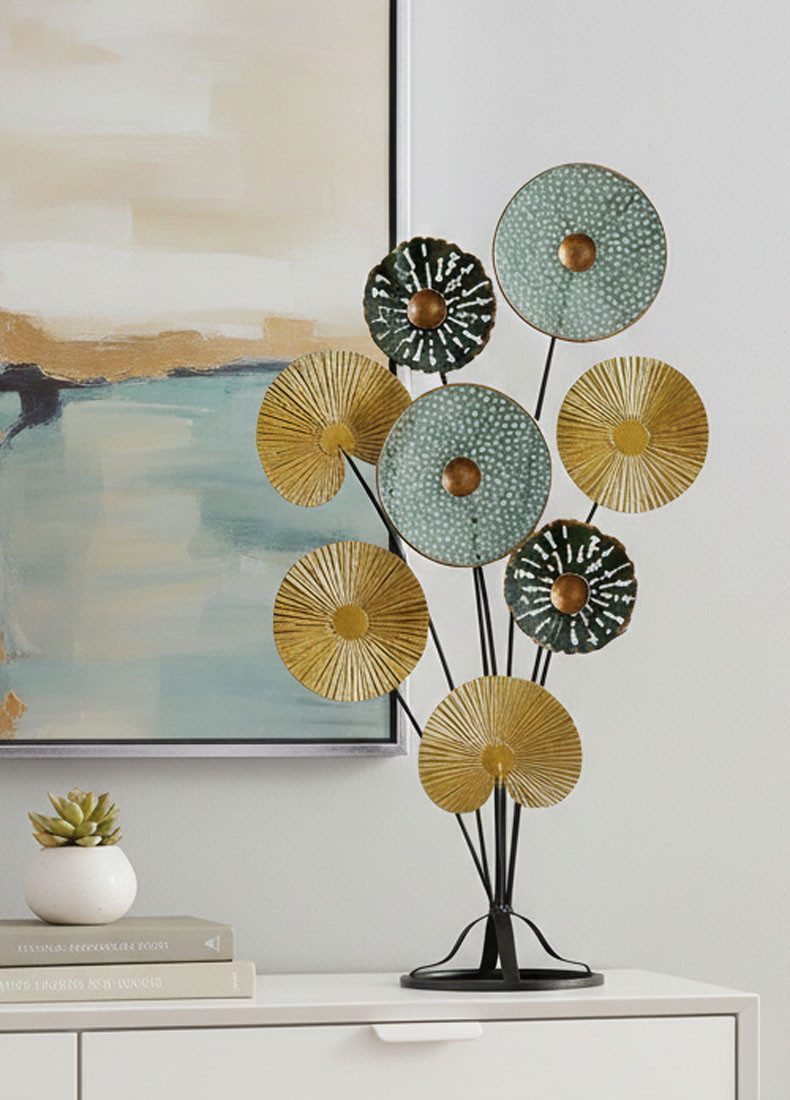 LB H&F Lilienburg Dekofigur Deko Objekt Skulptur Dekofigur Aufsteller Tischdeko Dekoration (Design abstrakt hinstellen Geschenk Dekofigur Baum Blätter türkis gold Dekoobjekt Weihnachten Geburtstag Statue Blume schwarz Herbstdeko Tisch Weihnachten Herbst Frühling), Wohnzimmer groß xl edel Wohnung abstrakt Schlafzimmer modern