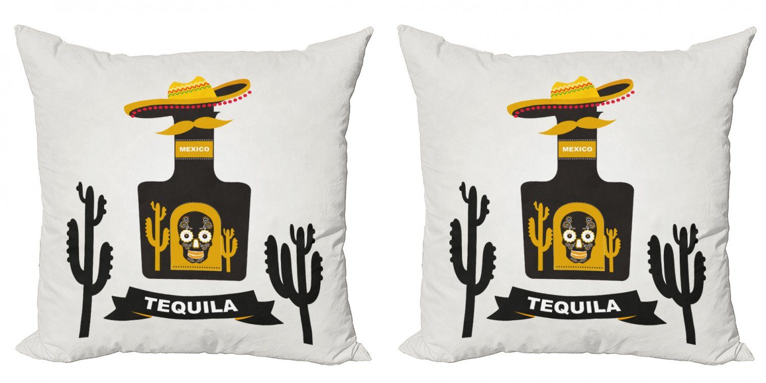 Kissenbezüge Modern Accent Doppelseitiger Digitaldruck, Abakuhaus (2 Stück), Tequila Zuckerschädel auf Flasche Hut