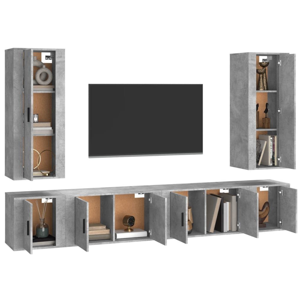 furnicato TV-Schrank 6-tlg. TV-Schrank-Set Holzwerkstoff Betongrau