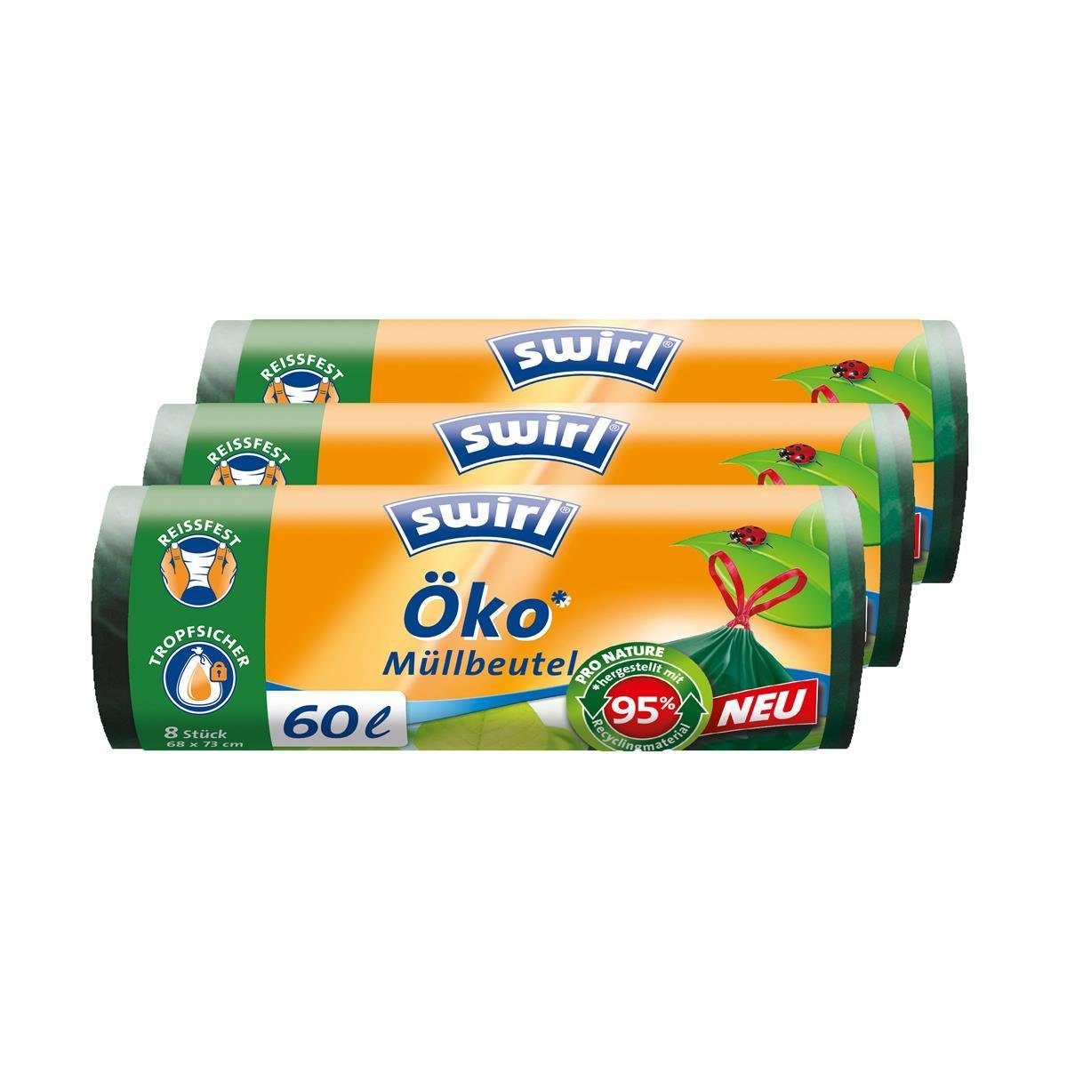 Swirl Müllbeutel Swirl Öko Müllbeutel 60L 8 stk./ Rolle mit Zugband (3er Pack)