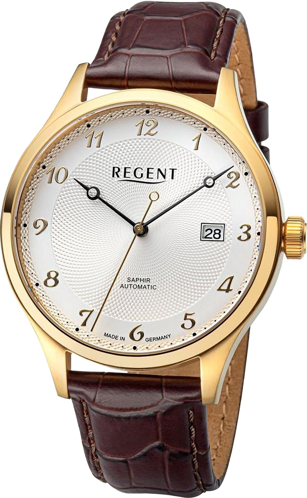 Regent Herren extra Quarzuhr Regent rund, Datum Lederarmband, Analog, Herren Armbanduhr groß Armbanduhr (ca. 42mm),