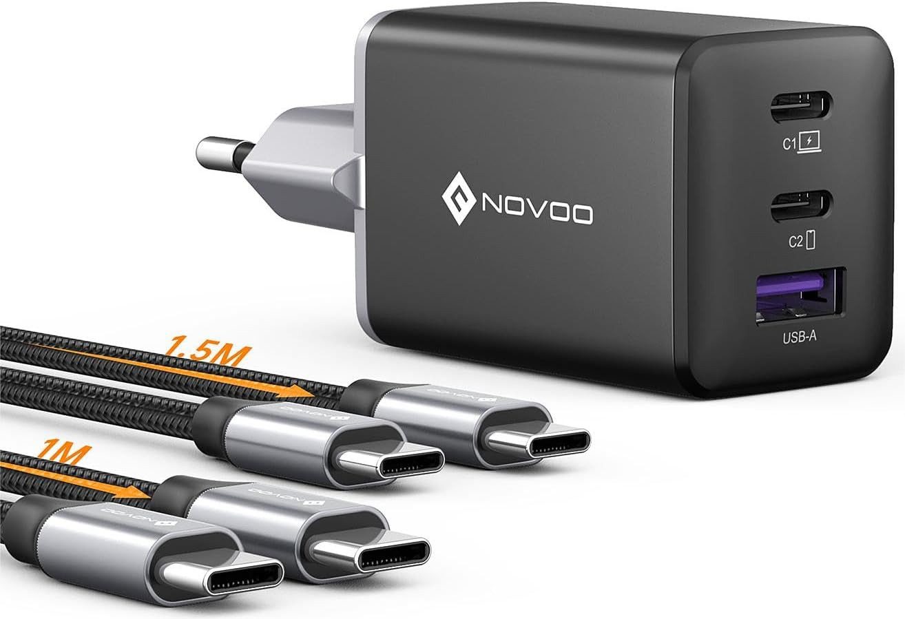 NOVOO Laptop-Ladegerät (mit 67W USB-C PD und USB-A Anschluss für MacBook und Windows Laptops)