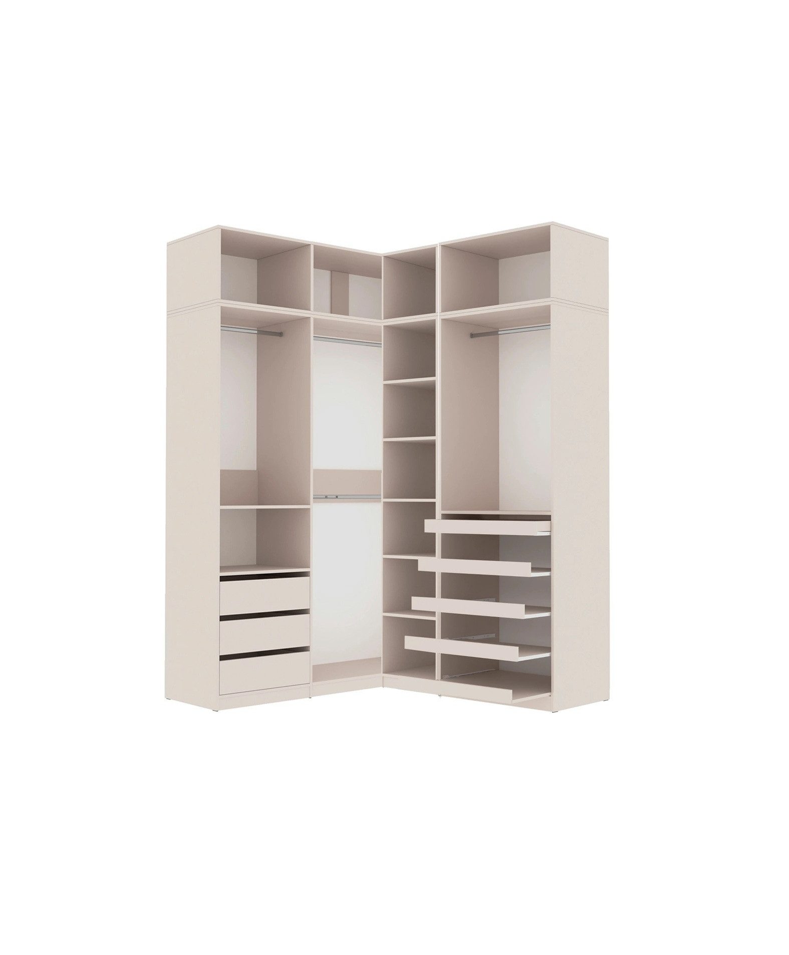 Marmex Möbel Schranksystem TRES SET 30/NC Garderobenschrank, Einbauschrank, Ankleidezimmer-Möbel (8-St) offen, ohne Türen, 3 Schubladen, 5 ausziehbare Ablagen
