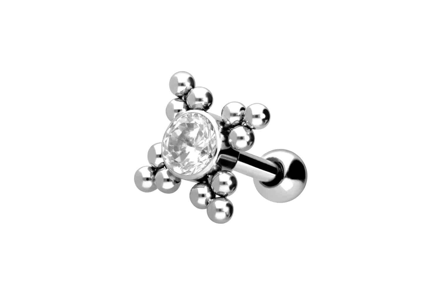 Piercing-Set Chirurgenstahl Ohrpiercing KRISTALL + 4 KUGELDREIECKE