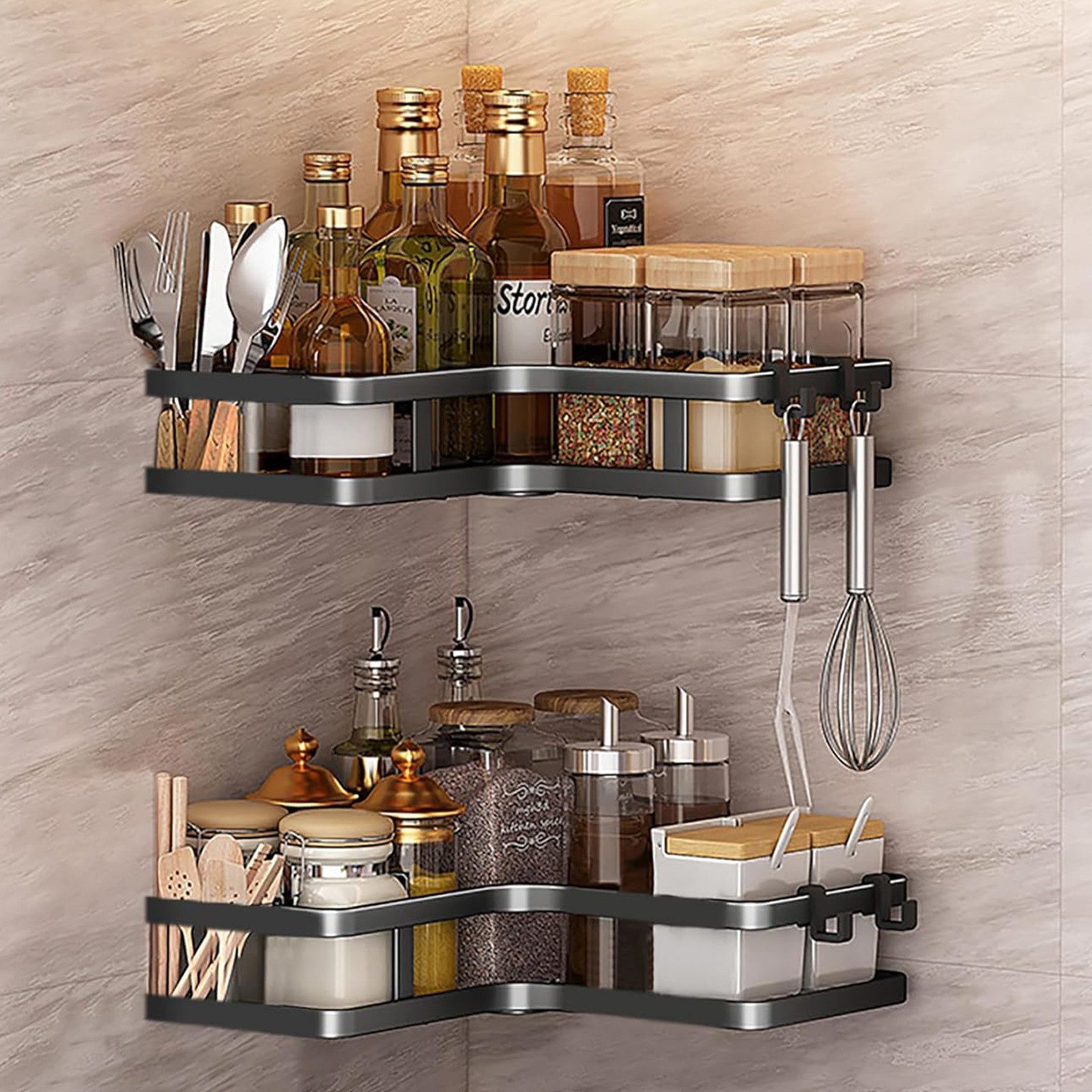 STILVORA Duschregal Badregal Küchenregal Duschablage Eckregal mit 4 Haken,o günstig online kaufen