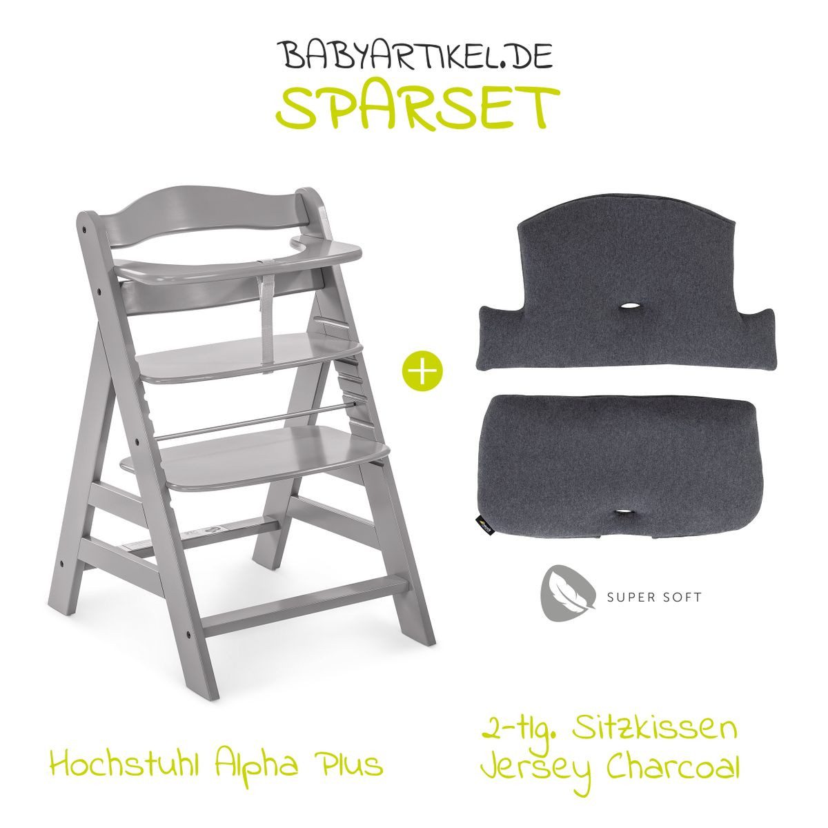 Hauck Hochstuhl Alpha Plus Grey (Set), Mitwachsender Holz Baby Kinderhochst günstig online kaufen