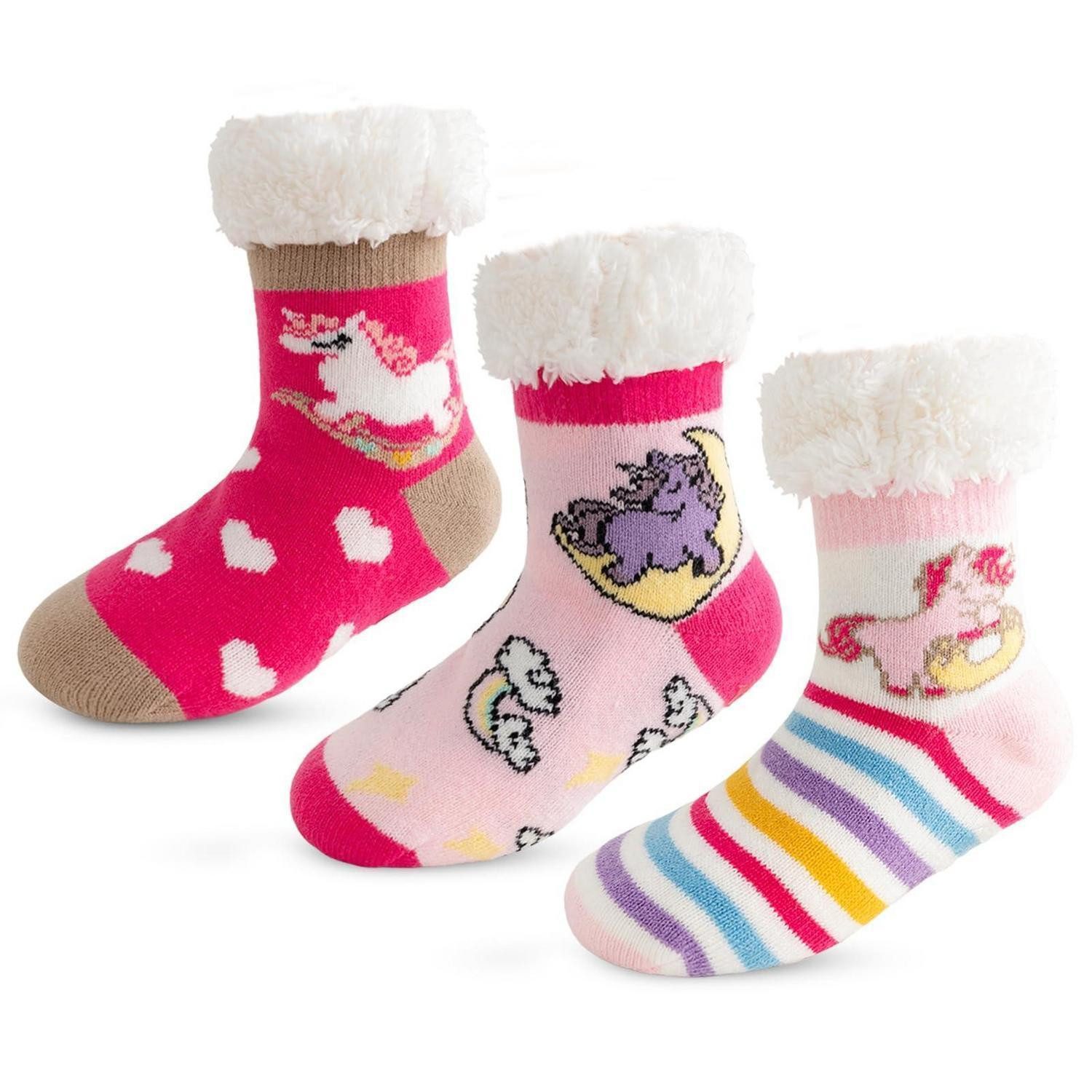 LuxusKollektion Haussocken Kindersocken Winter Flauschig 3er-Pack