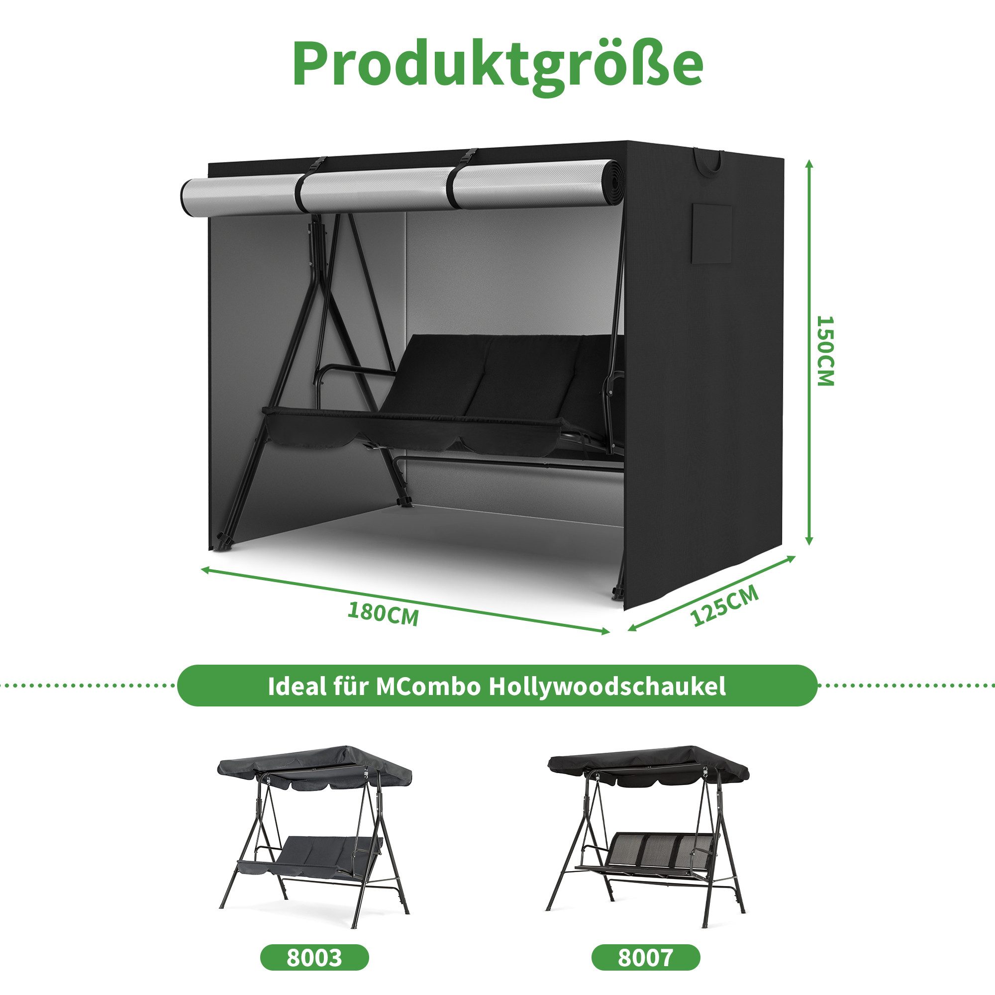 MCombo Sonnenschirm-Schutzhülle M MCombo Hollywoodschaukel Abdeckung 4001/4002 (Oxford, Schwarz), Abdeckplane Wasserdicht & UV-Beständig
