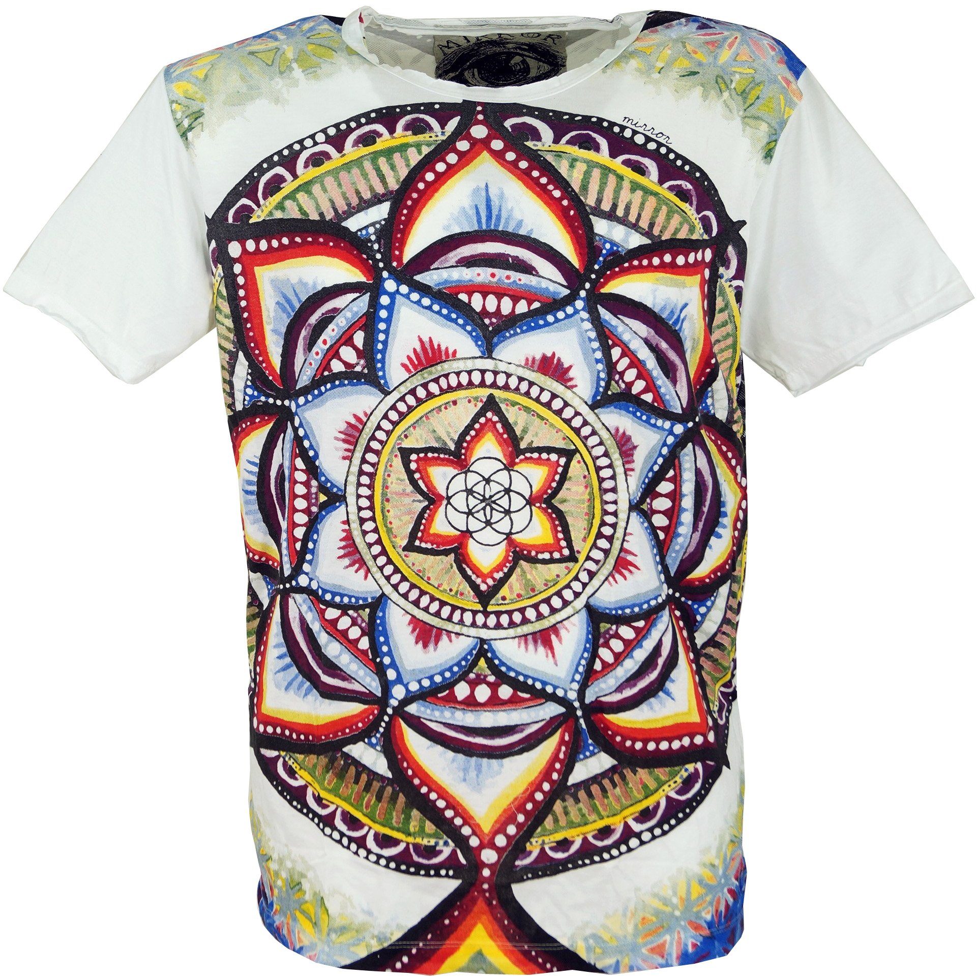 Guru-Shop T-Shirt Mirror T-Shirt - Mandala weiß Goa Style, Festival, alternative Bekleidung