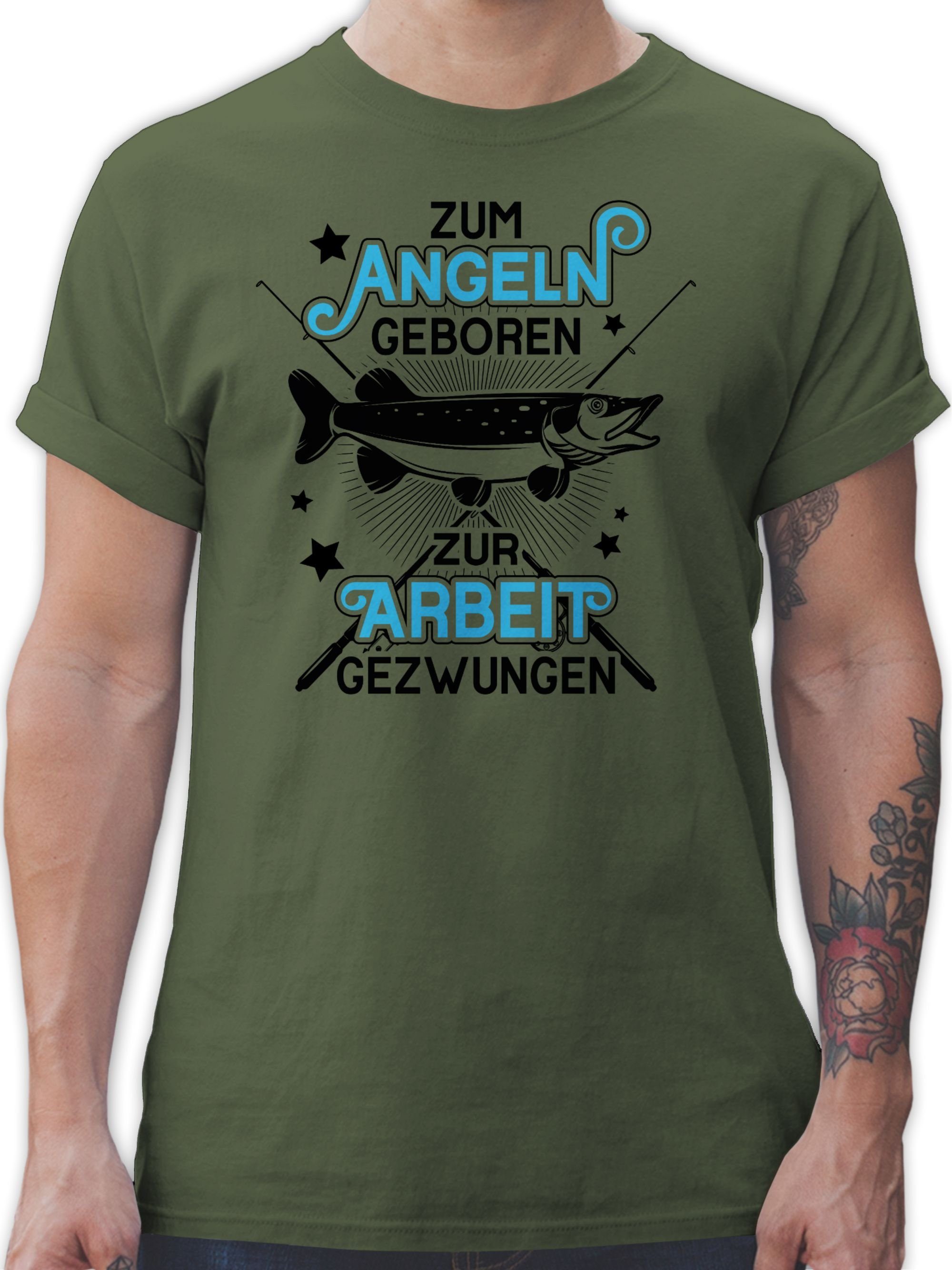 Shirtracer T-Shirt Zum Angeln geboren - Zur Arbeit gezwungen - schwarz Angler Geschenke 2 Army Grün