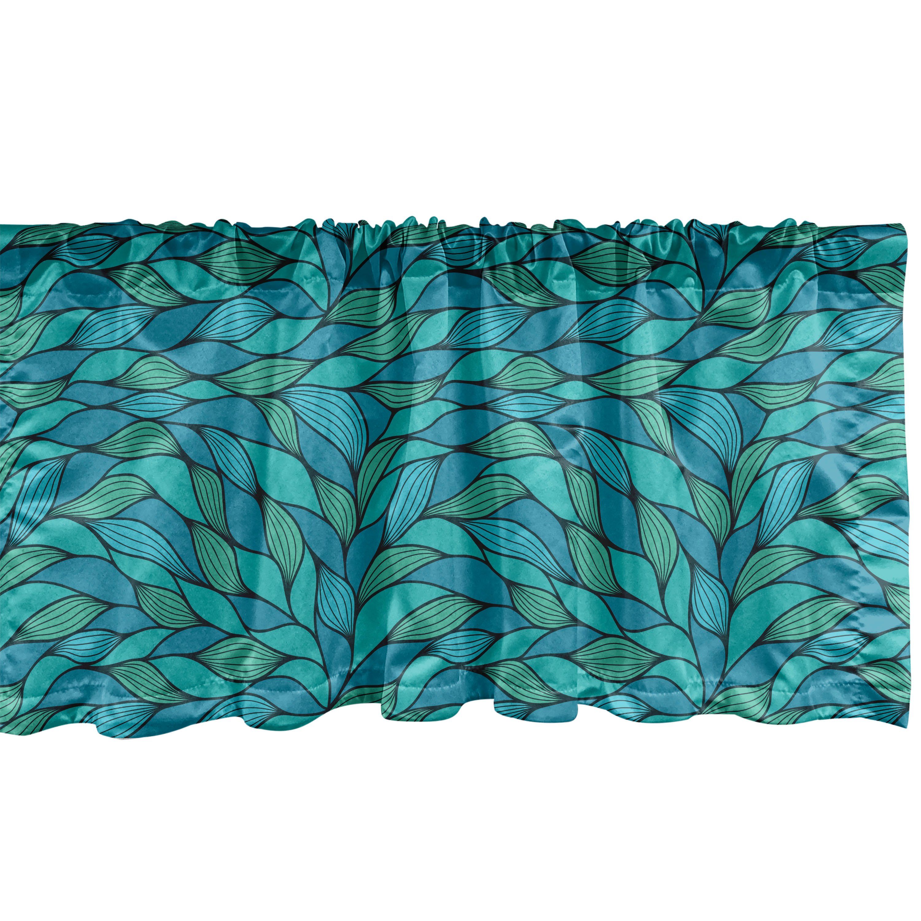 Scheibengardine Vorhang Volant für Küche Schlafzimmer mit Stangentasche, Dekor Microfaser, Wave Ozean Motiv Abstract Teal Abakuhaus