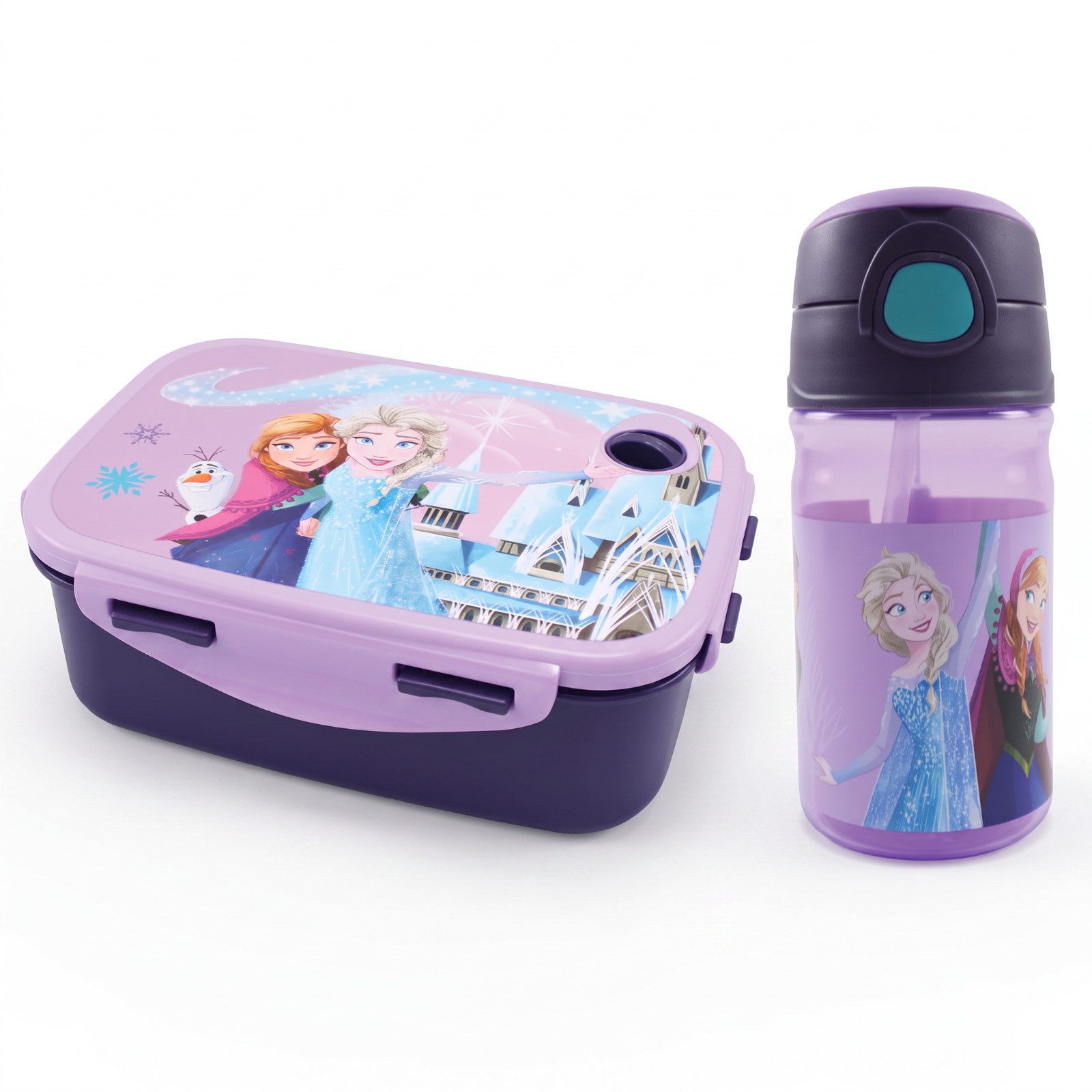 Disney Lunchbox Disney Die Eiskönigin Anna Elsa 2 tlg Kinder Set Brotdose Trinkflasch, (2-tlg., Spar-Set), 350 ml