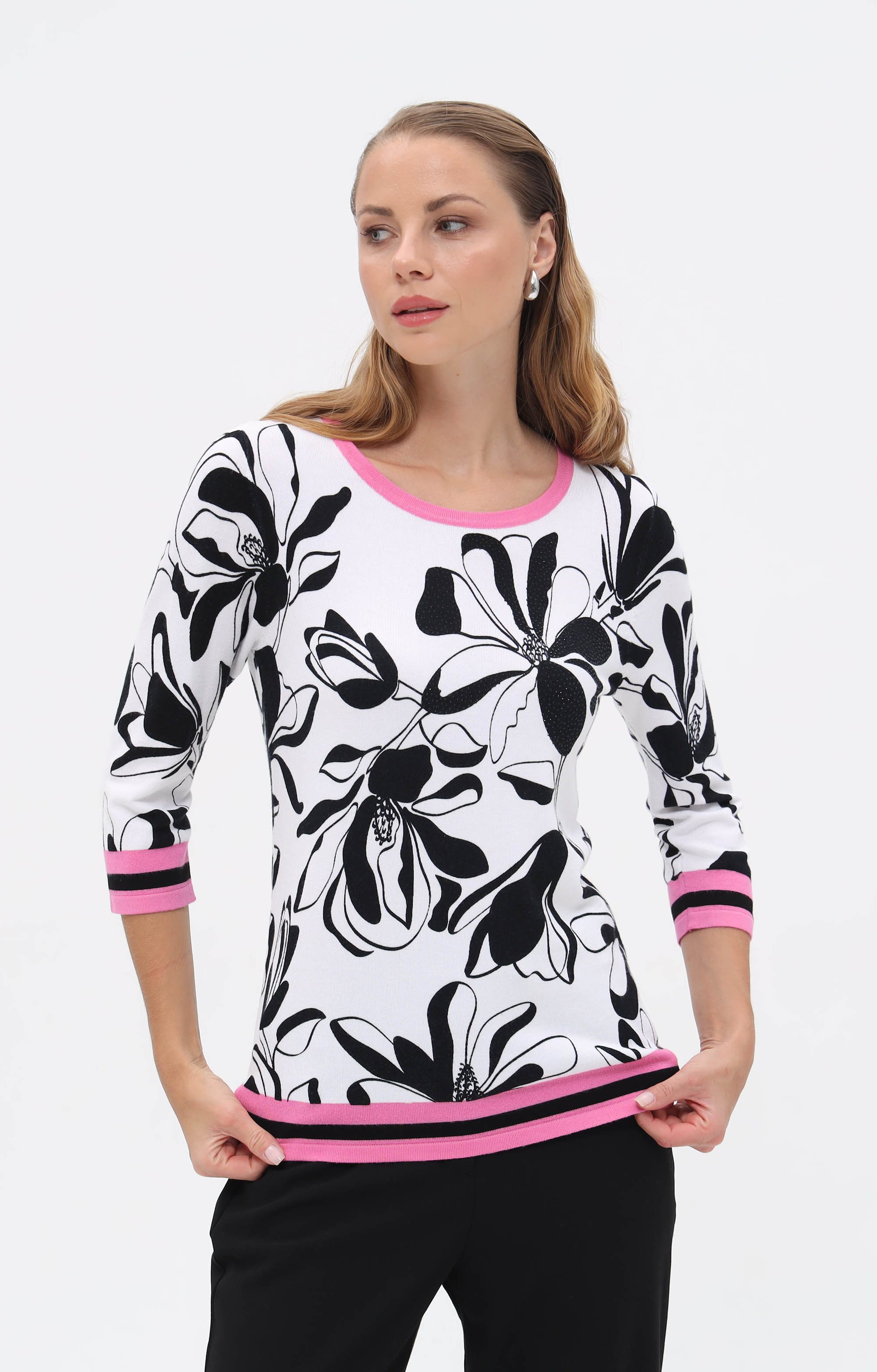 Passioni Strickpullover mit Blumenprint günstig online kaufen