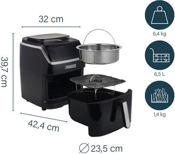 PRINCESS Fritteuse 182080, 1700 W, Dampf-Airfryer, 6,5 l Volumen, 8 Programme, inkl. kleinem Kochbuch