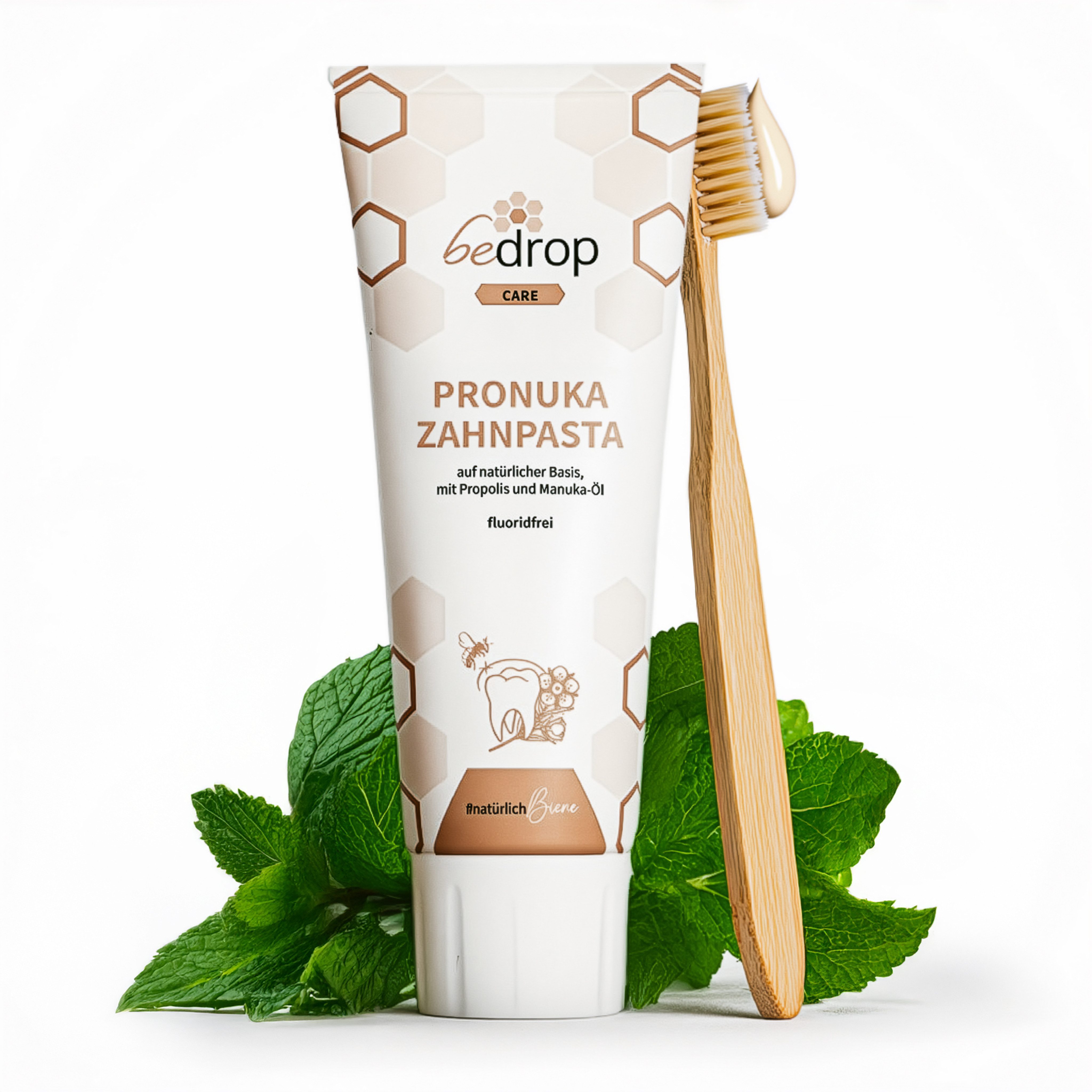 bedrop Zahnpasta Pronuka mit Propolis & Manuka-Öl, fluoridfrei & ohne Titandioxid, (Zahnpasta ohne Fluorid I Fluoridfrei I Zahnpasta weiße Zähne I Zahncreme) sanfte Zahnpflege und frischen Atem – ganz ohne Fluorid