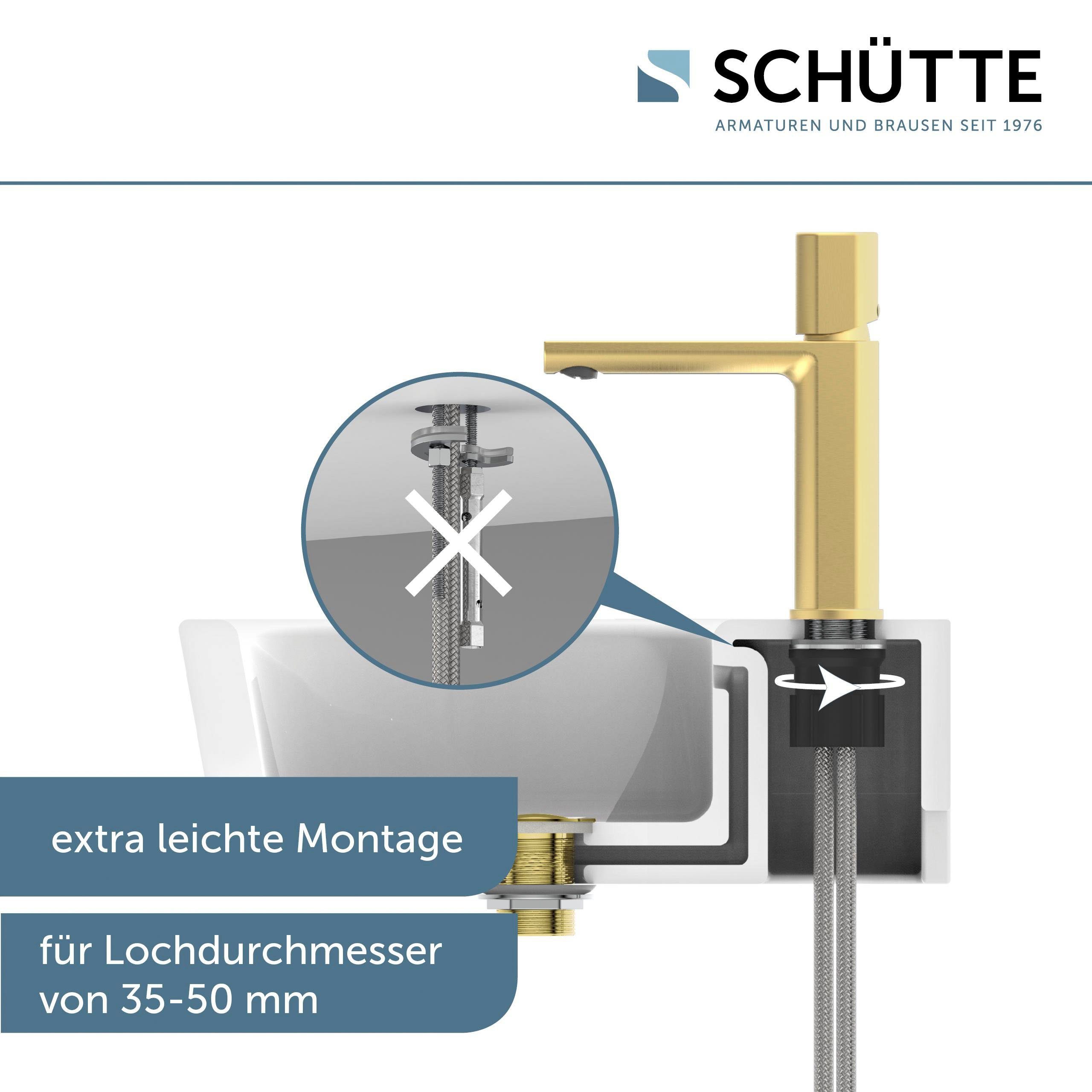 Schütte Waschtischarmatur NEW YORK Wasserhahn mit Ablaufgarnitur, Mischbatterie mit Pop Up Abflussstopfen