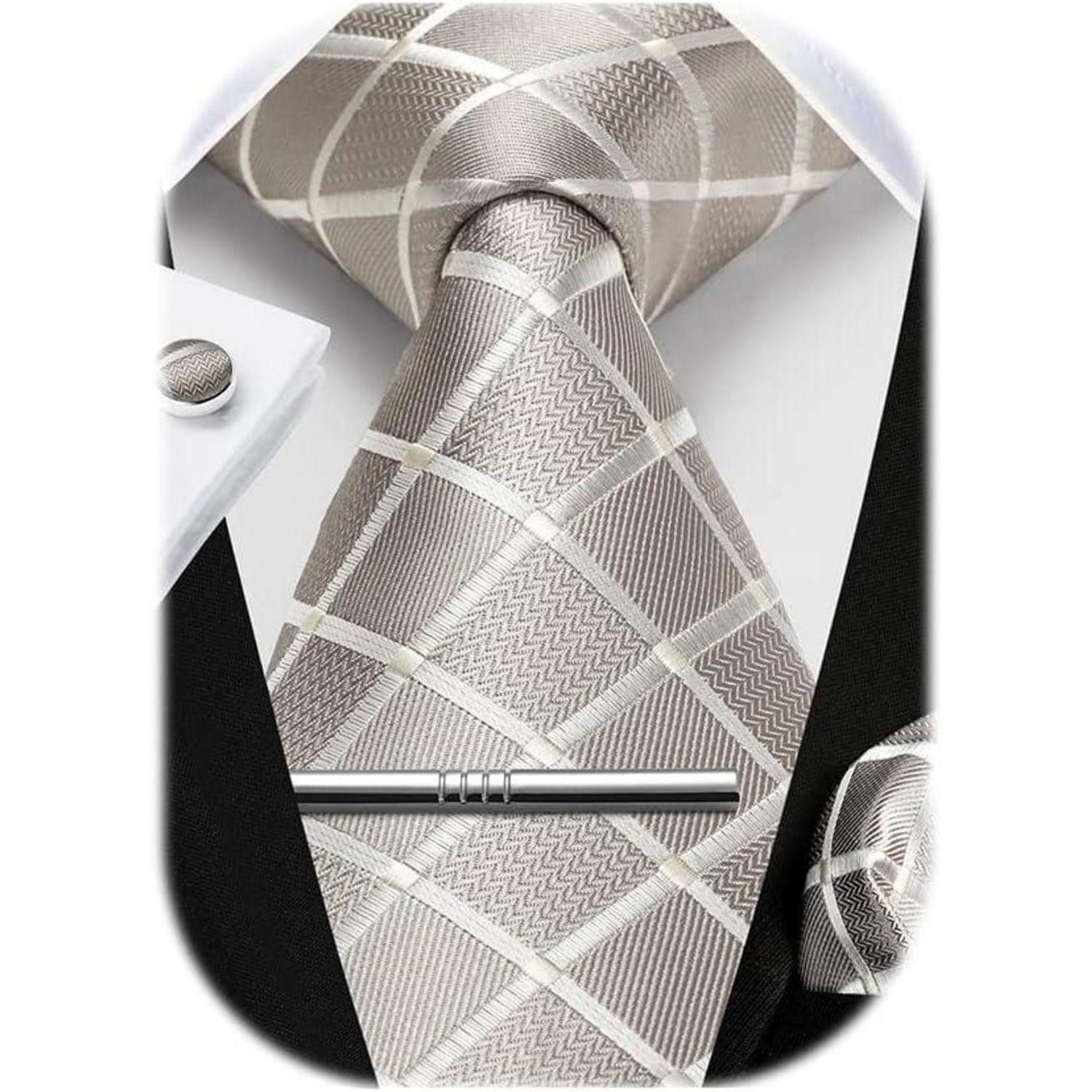 LuxusKollektion Krawatte Krawatte Herren Hochzeit Einstecktuch Manschettenknopf Champagner