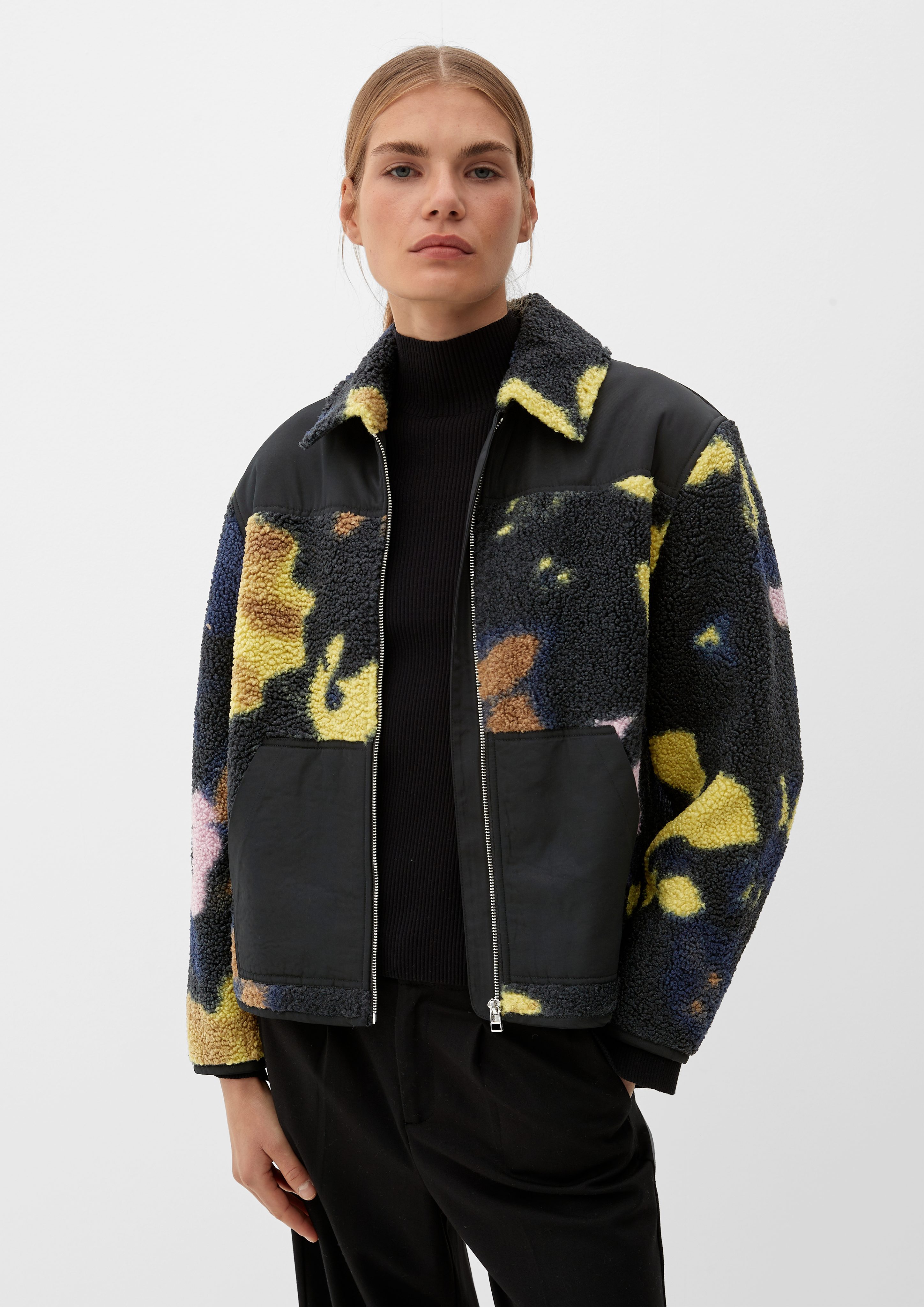 s.Oliver Sweatjacke Teddyfell-Jacke Allover-Print mit