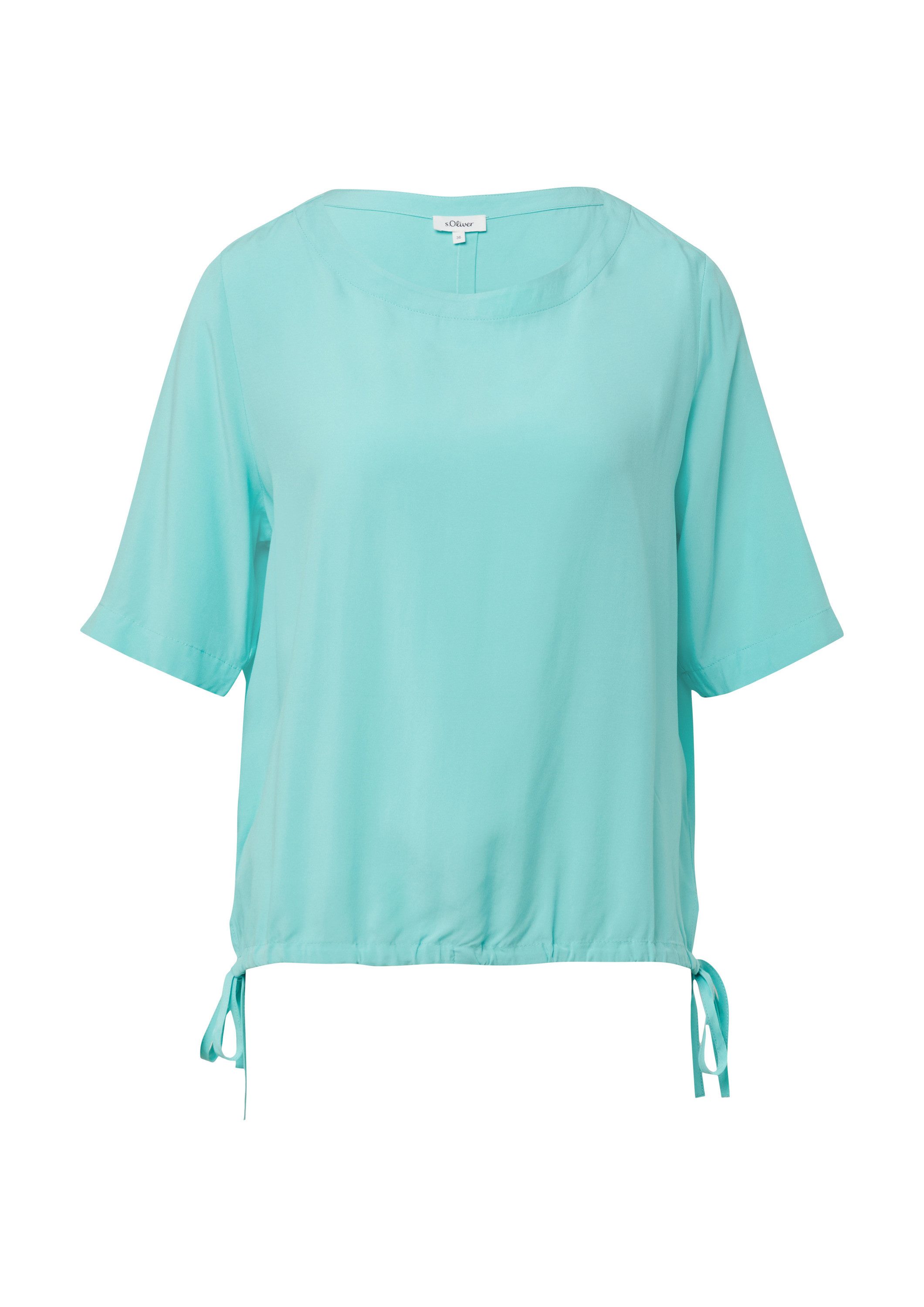 s.Oliver Kurzarmbluse Bluse Gemusterte Shirt-Bluse mit verstellbarem Saum