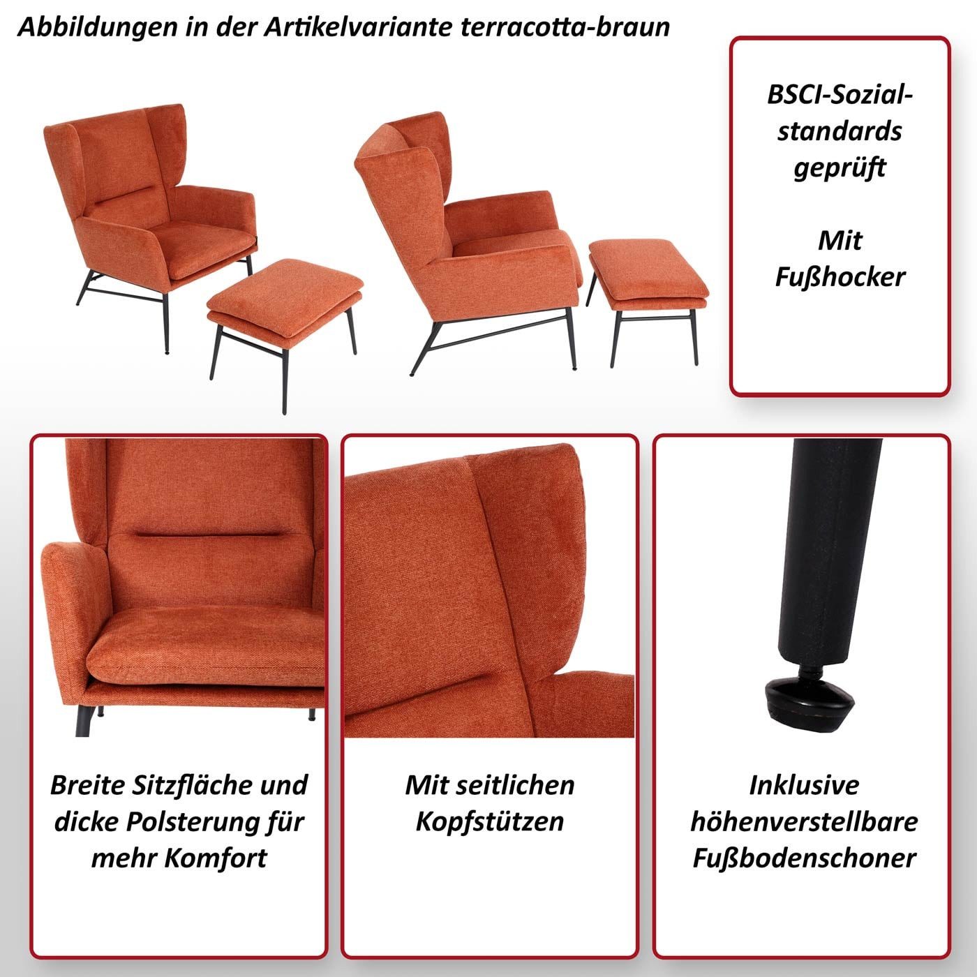 MCW Loungesessel MCW-L62-mO, Extra breite Sitzfläche, Sitzkissen abnehmbar
