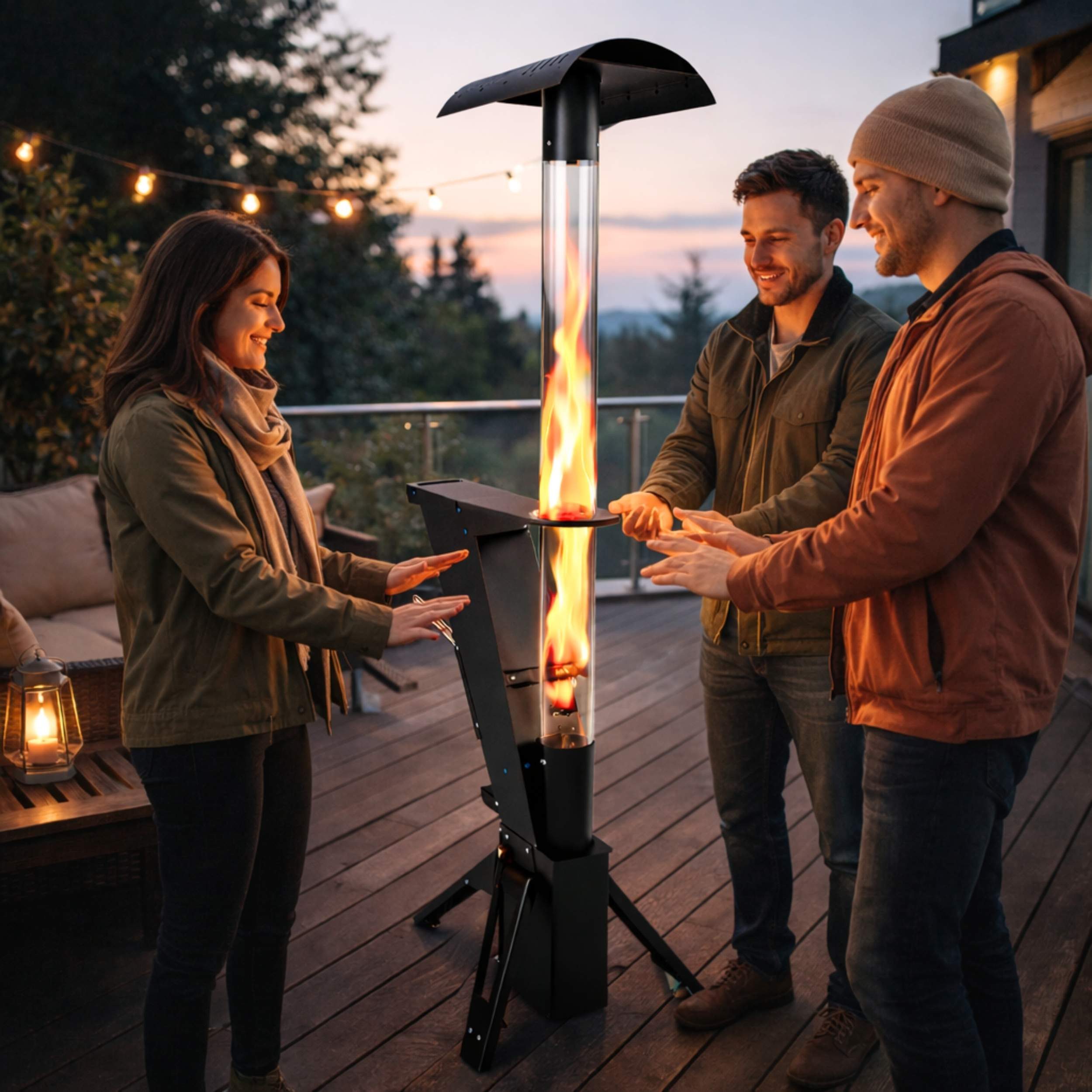 Baba's Feuerkorb Diamond Z Pellet Feuerrohr Pelletfackel Feuersäule 200 cm 12kW Schwarz