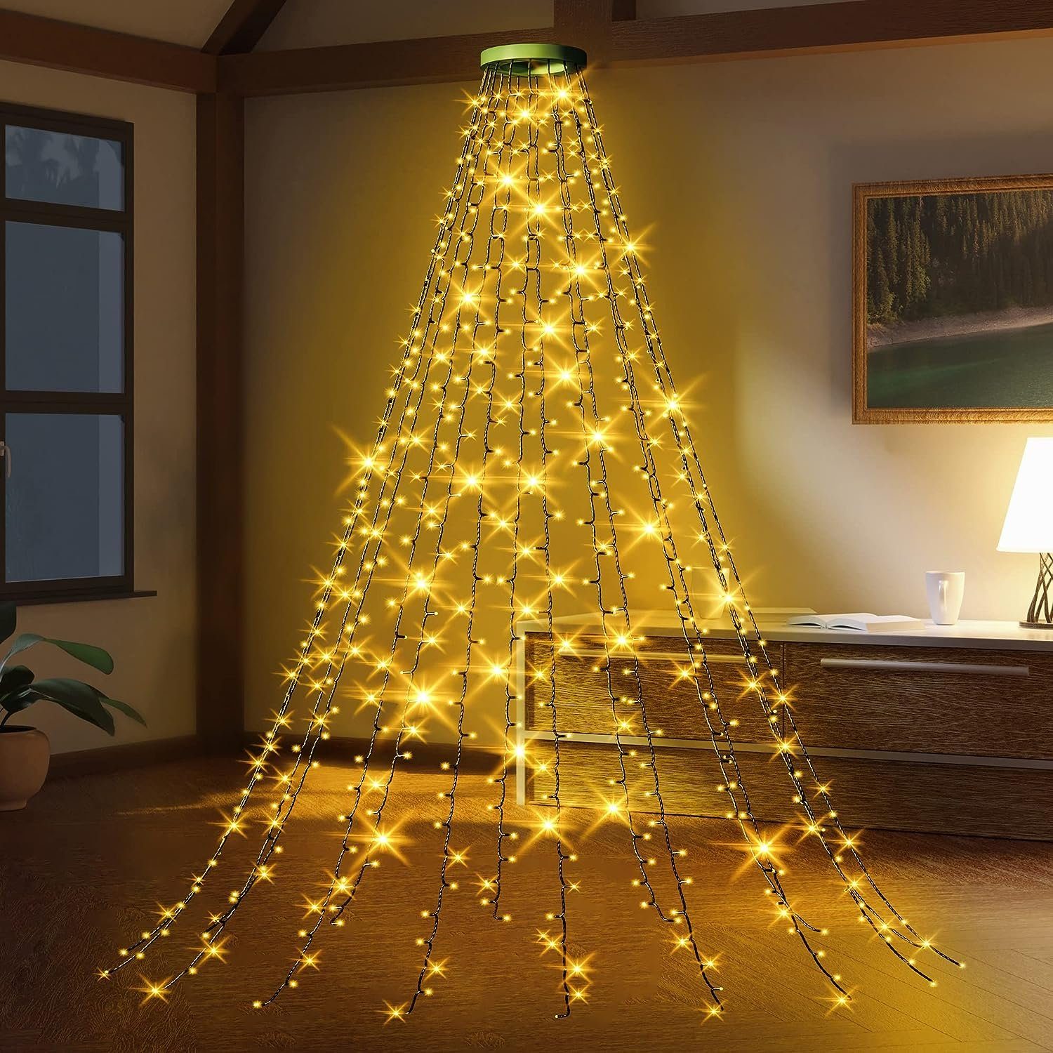 FHS LED-Lichterkette LED-Baumvorhang mit 300 LEDs - 12 Stränge, je 2,5 m warmweiß