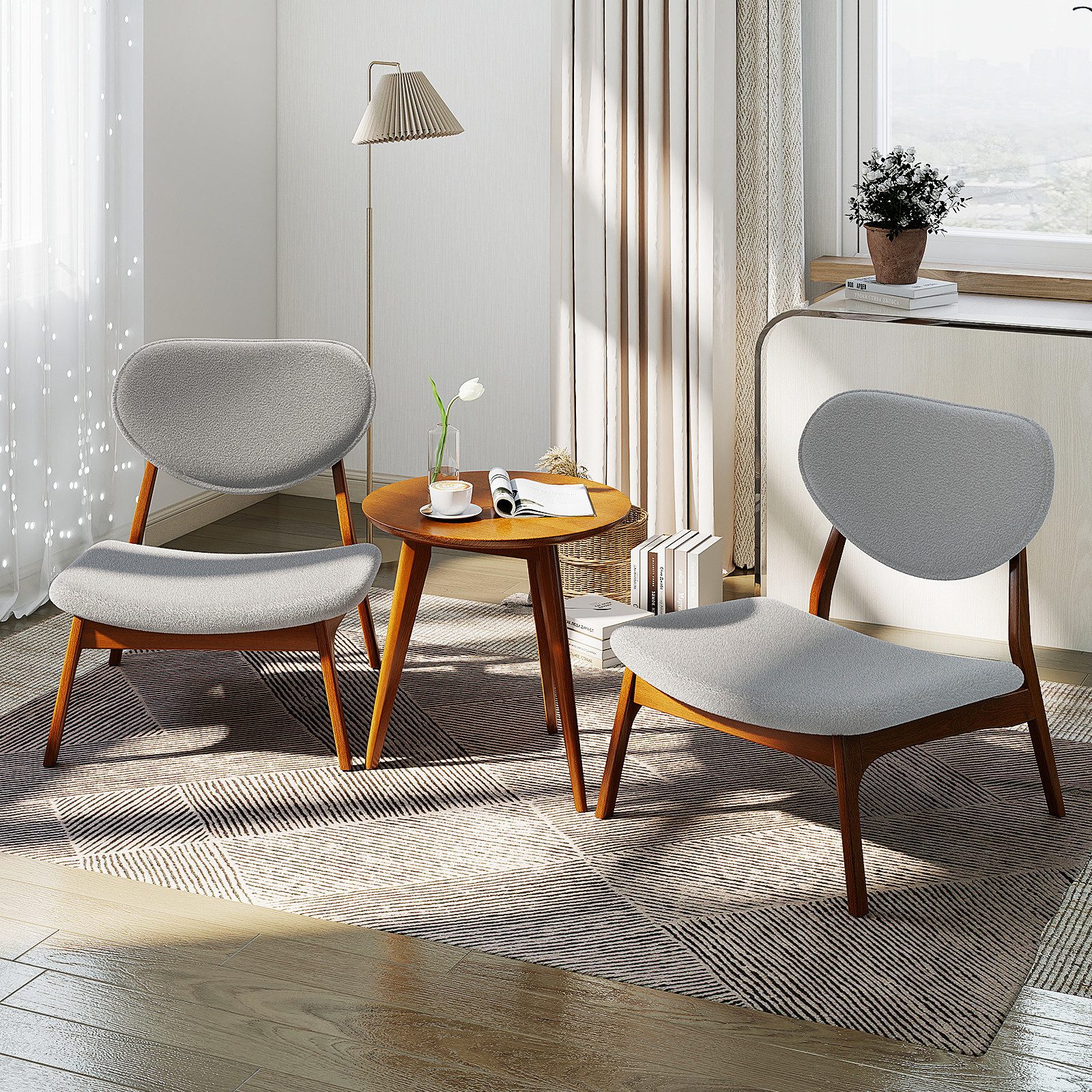 COSTWAY Relaxsessel (3-St), mit Beistelltisch, Loungesessel Set gepolstert