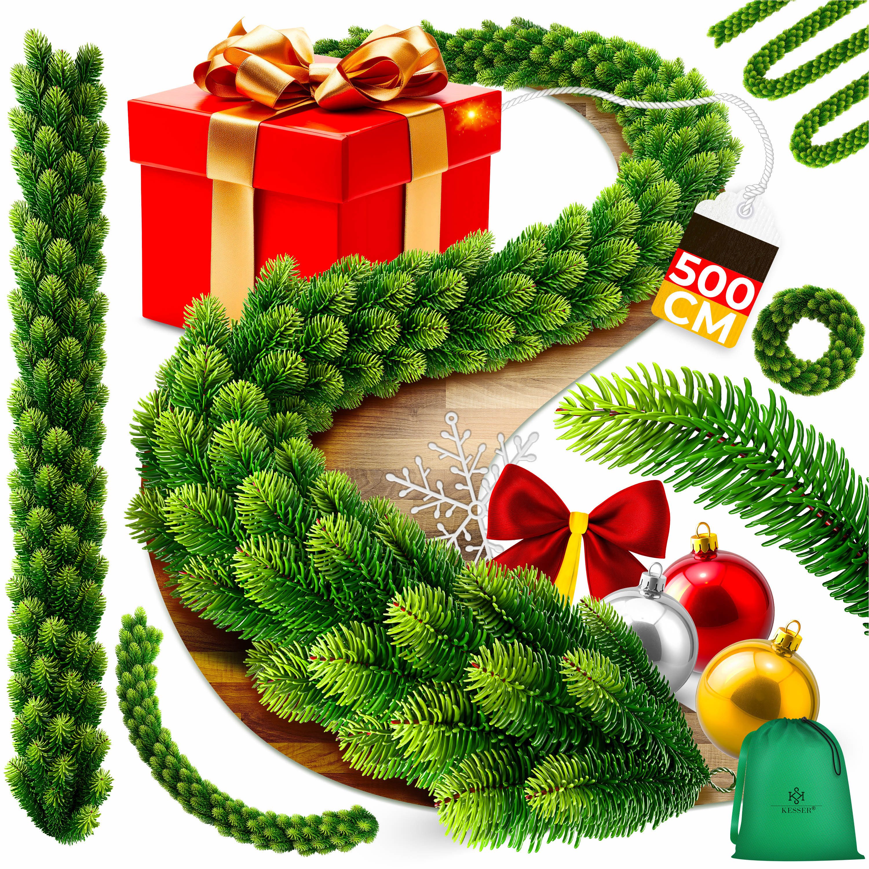 Kunstgirlande Weihnachtsgirlande 5m naturgetreue Girlande Weihnachtsdeko, KESSER, Tannengirlande für Treppen, Tür, Balkon inklusive Aufbewahrungstasche