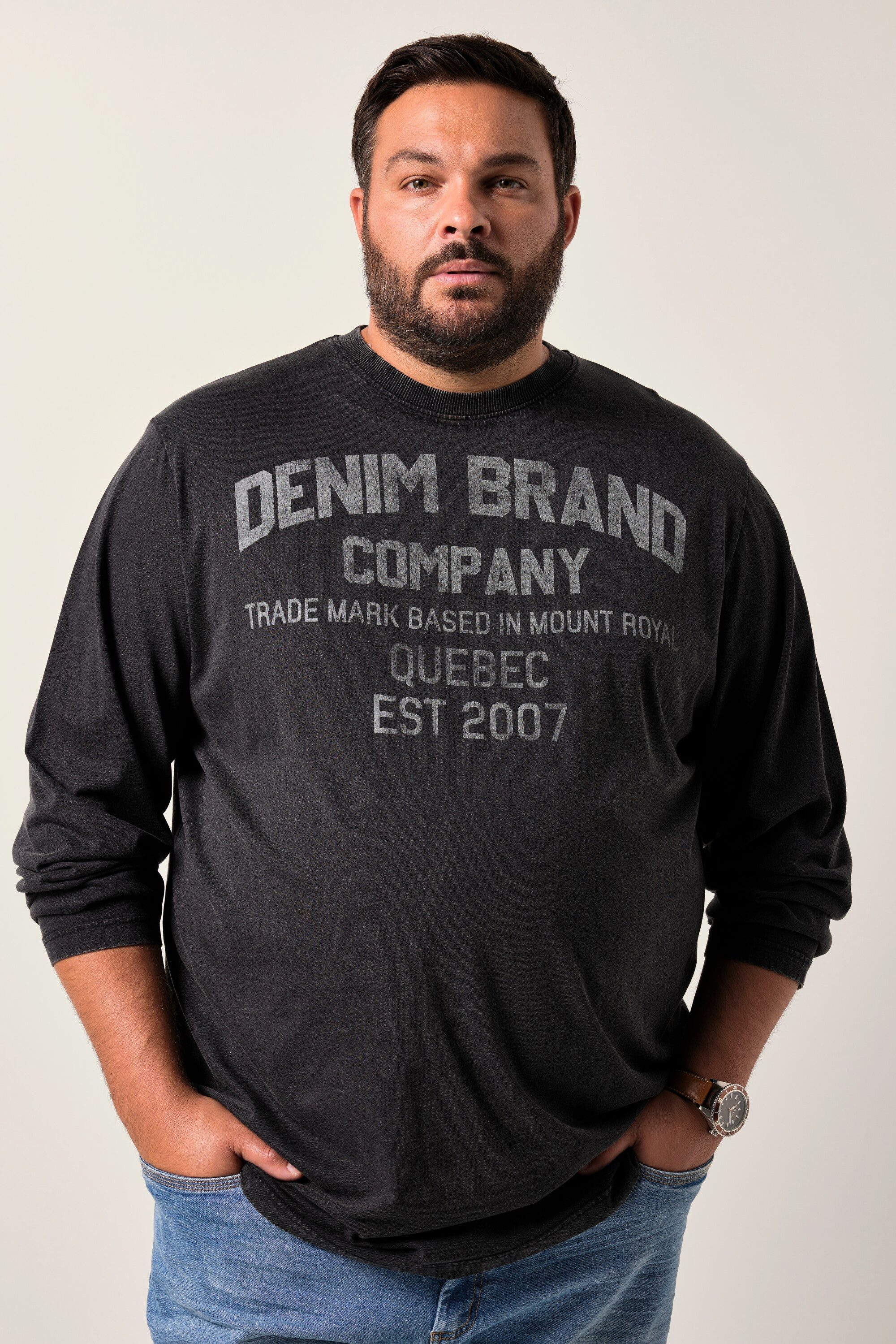 Men Plus T-Shirt Men+ Langarmshirt Brustprint günstig online kaufen