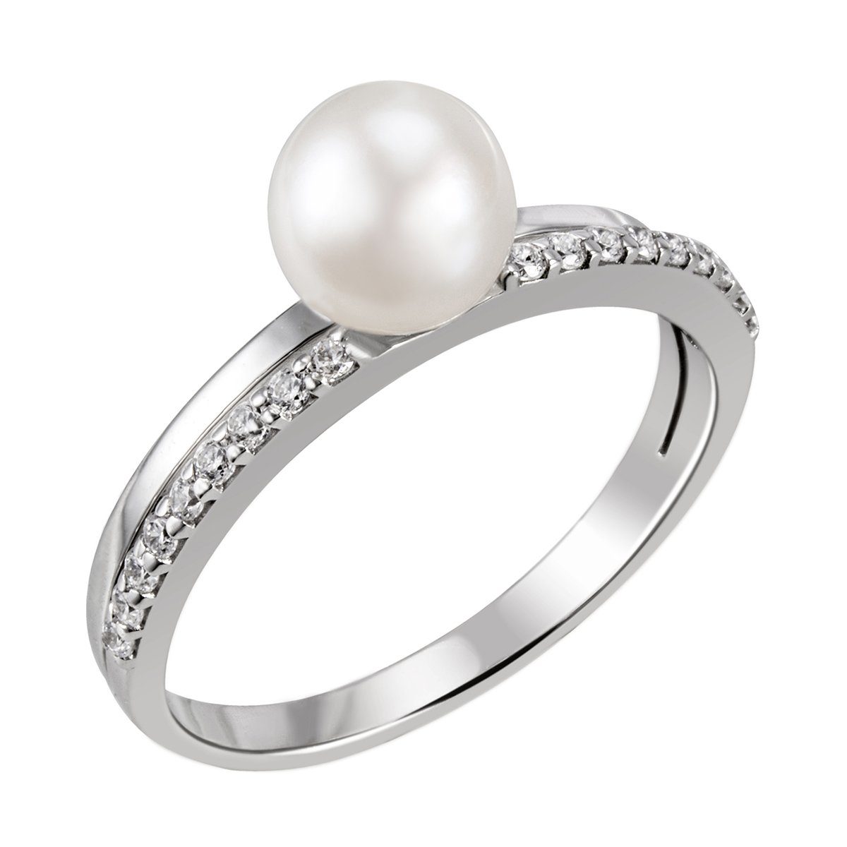 goldmaid Silberring, 925 Sterlingsilber 1 Perle weiß, 18 Zirkonia weiß