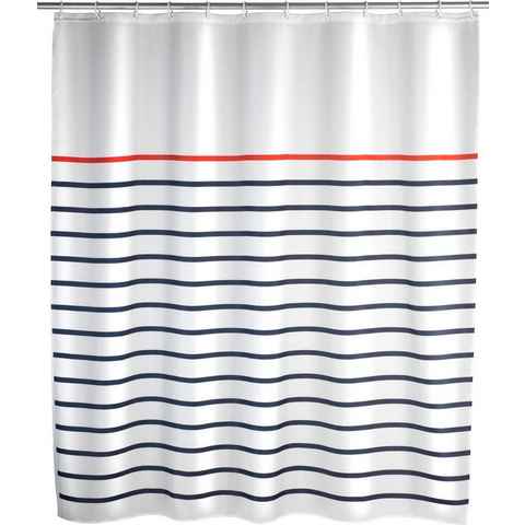 WENKO Duschvorhang Marine White Breite 180 cm, Höhe 200 cm, Polyester, waschbar