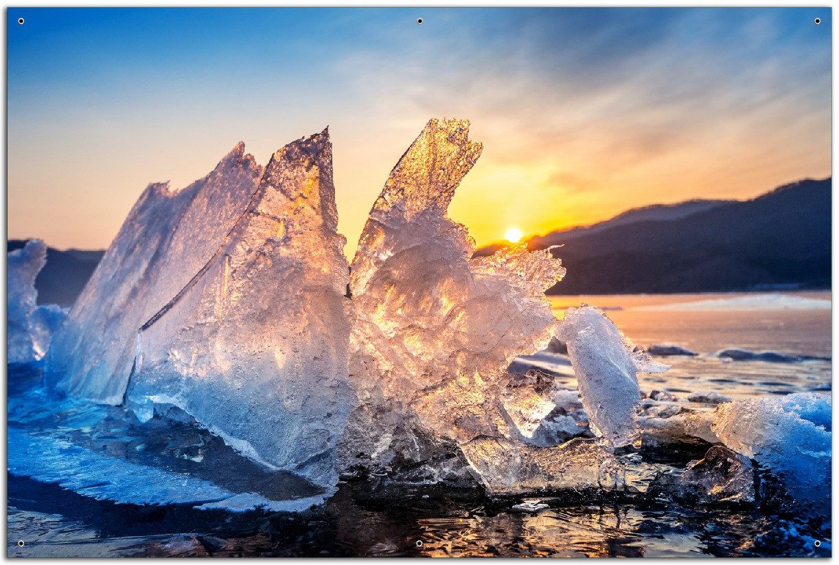 Wallario Sichtschutzzaunmatten Eisformation im Abendlicht