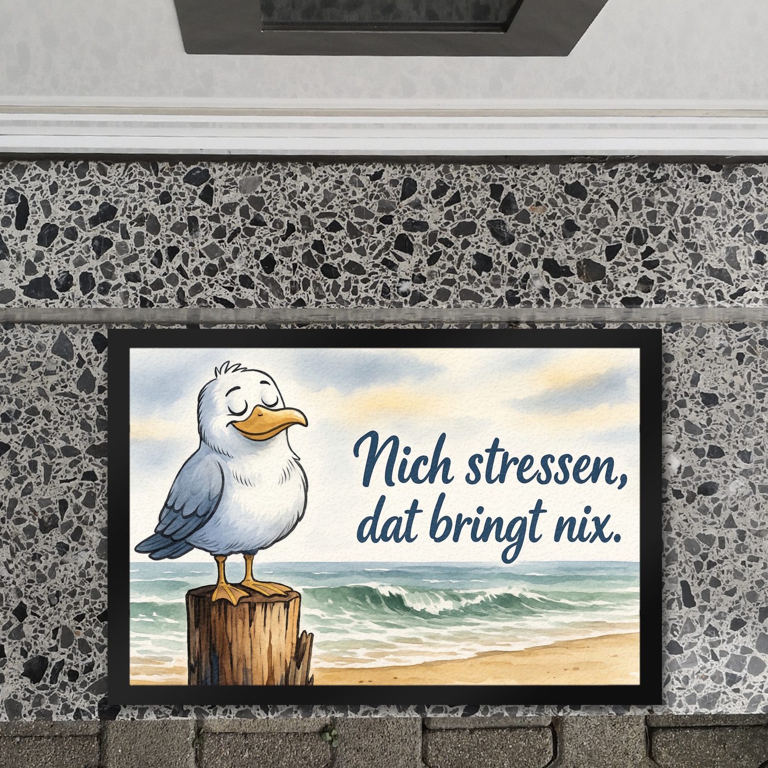 speecheese Fußmatte Möwe Nich stressen auf Aquarell Fußmatte XL in 40x60 cm – Bild 2 von 2