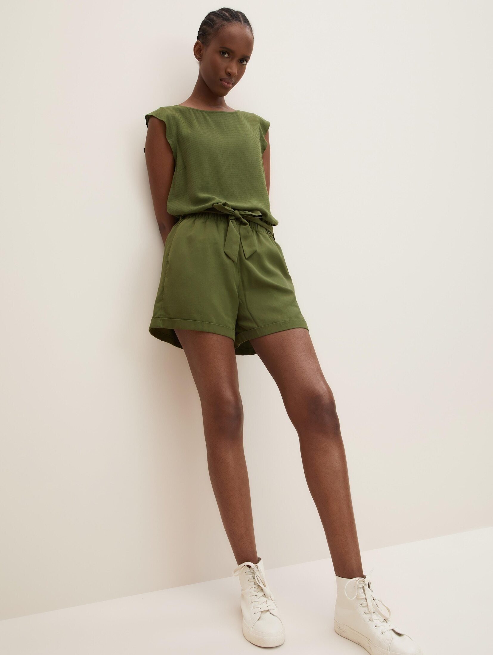 TOM TAILOR Shorts Bermudas Denim Bund mit olive cypress elastischem