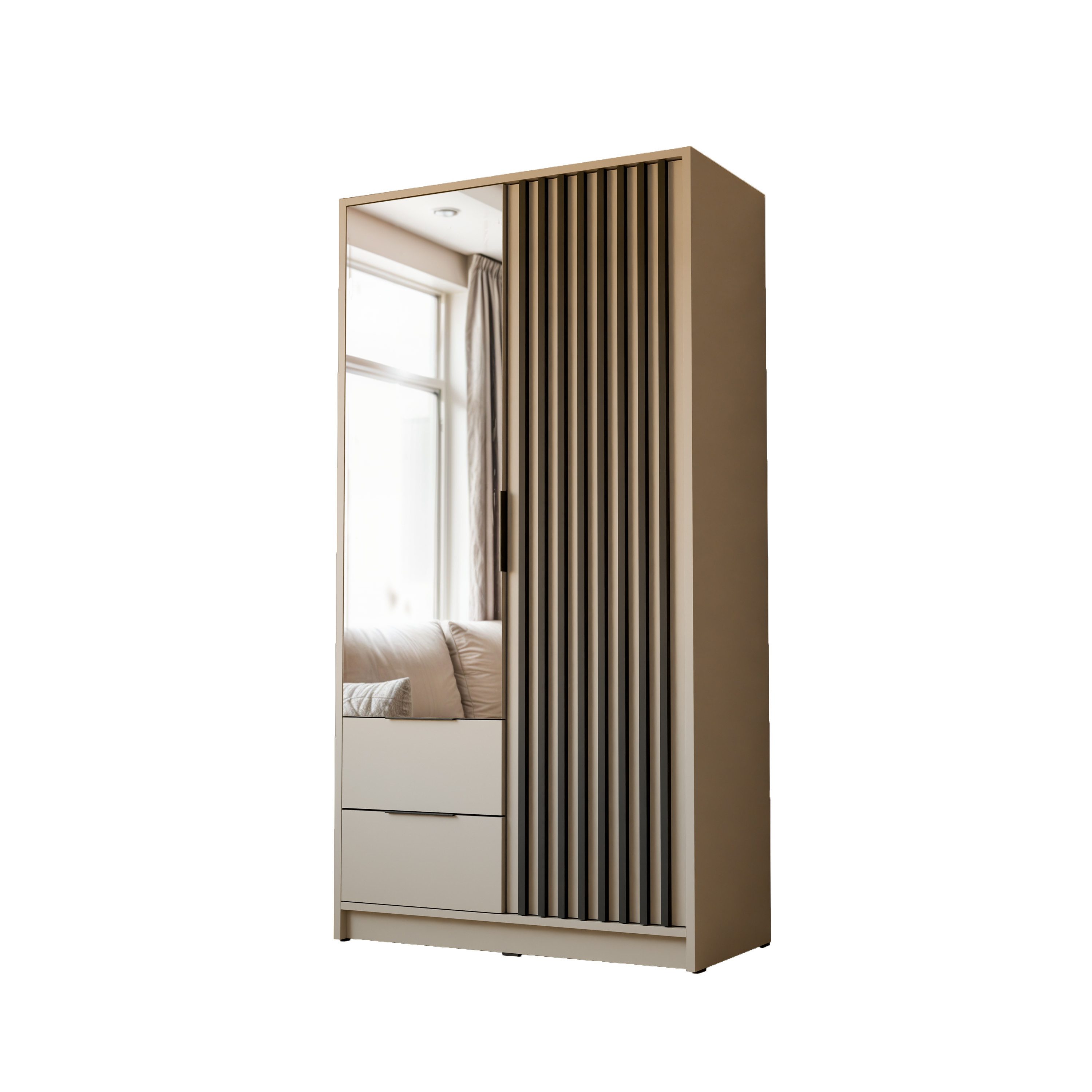 Lookway Kleiderschrank NELA 105 cm Zweittüriger Schrank mit Lamellen 105/200/51 cm