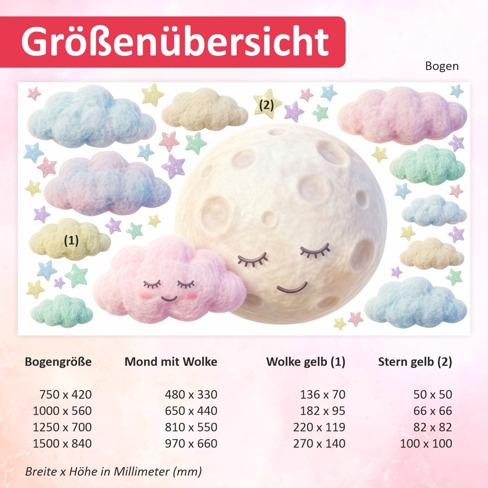 nikima Wandtattoo 270 Wandtattoo Vollmond mit flauschigen Wolken