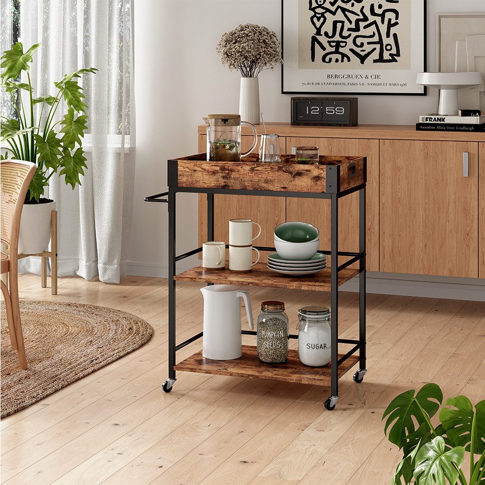 Vicco Barschrank Fyrk, Eiche rustikal/Schwarz, 65 x 84.5 cm