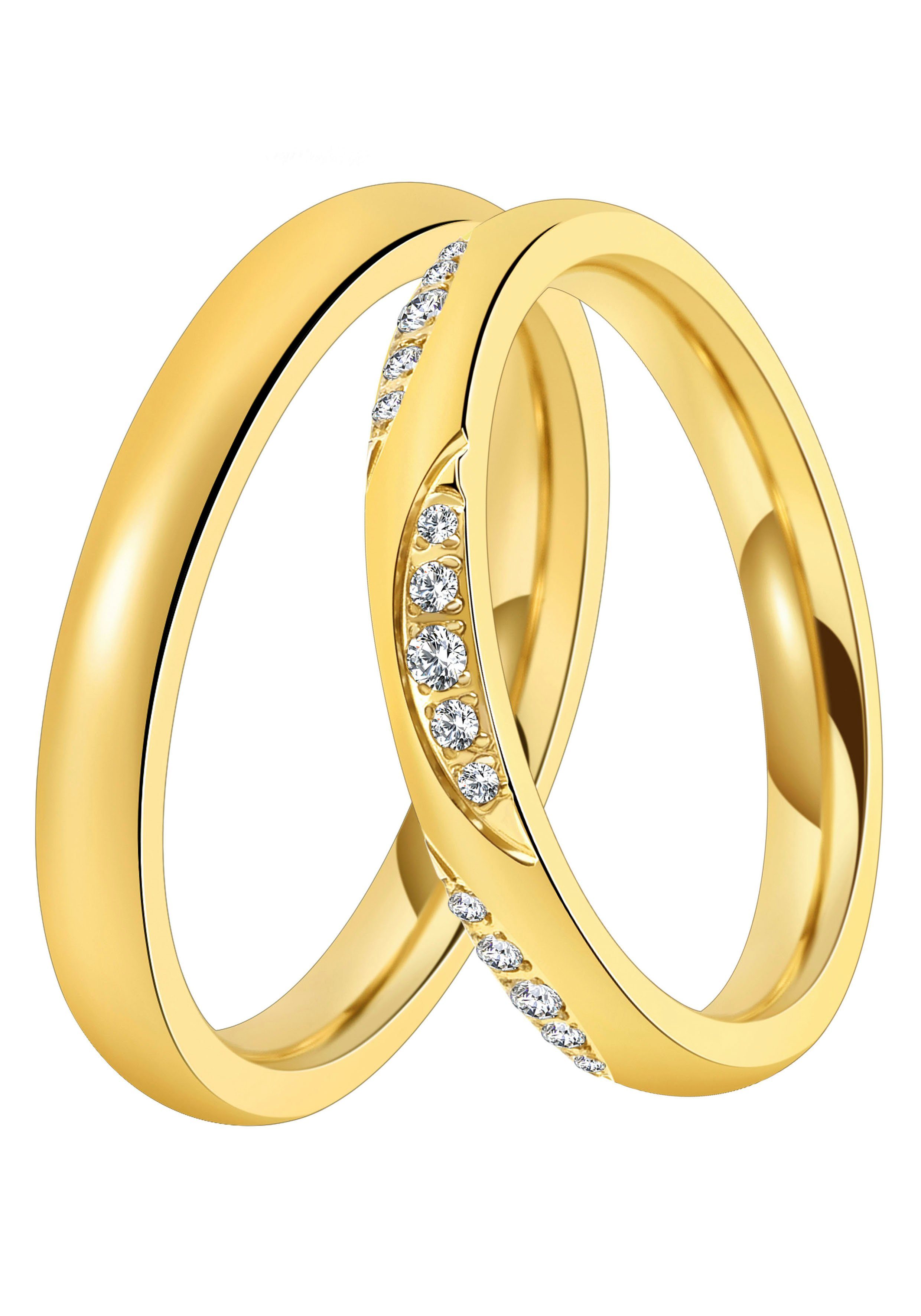 Trauring Trauring Ehering ohne Geschenk DOOSTI LIEBE, Partnerring Zirkonia gelbgoldfarben Edelstahl o. mit Schmuck