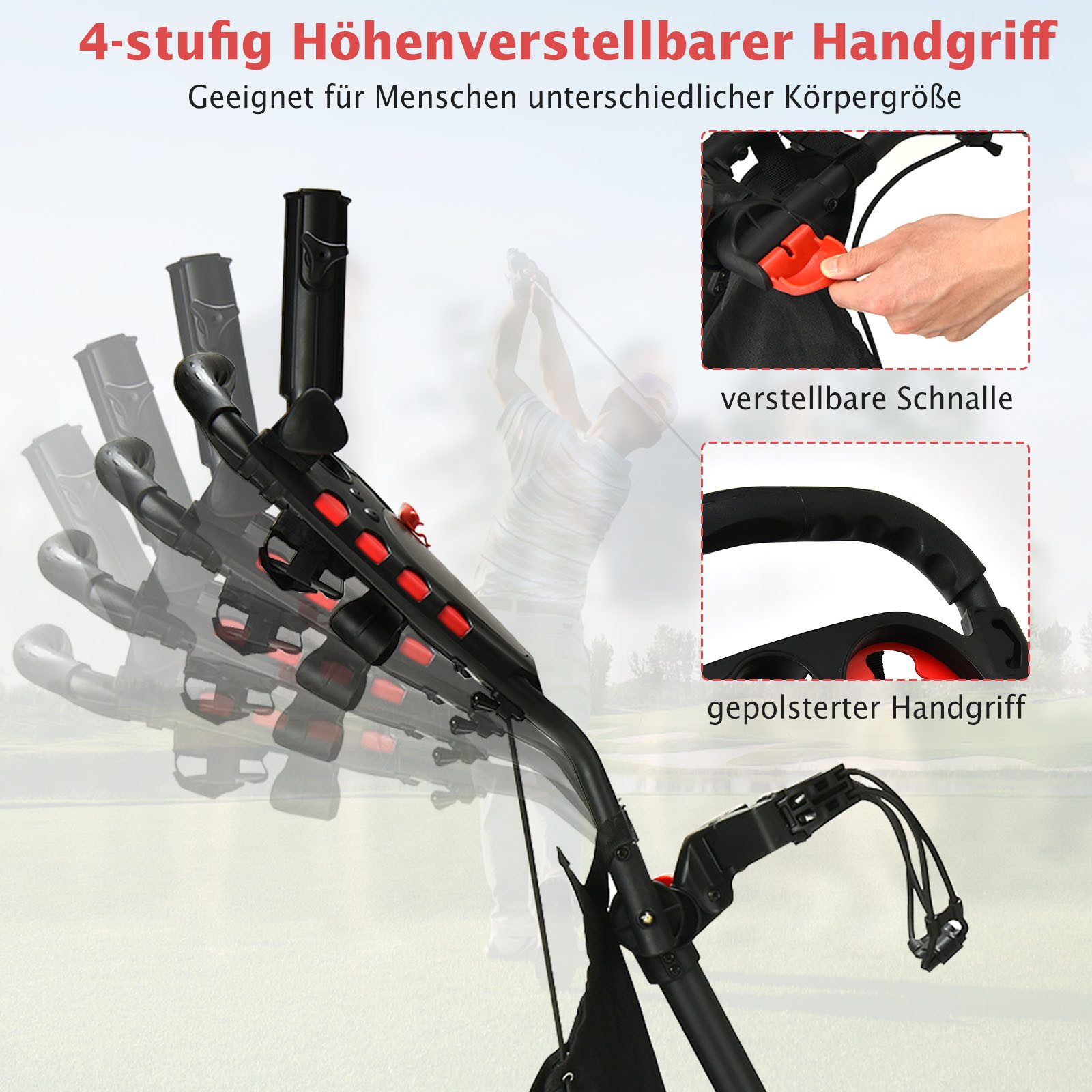 COSTWAY Golftrolley, 4 Rad Golfwagen klappbar aus Aluminum