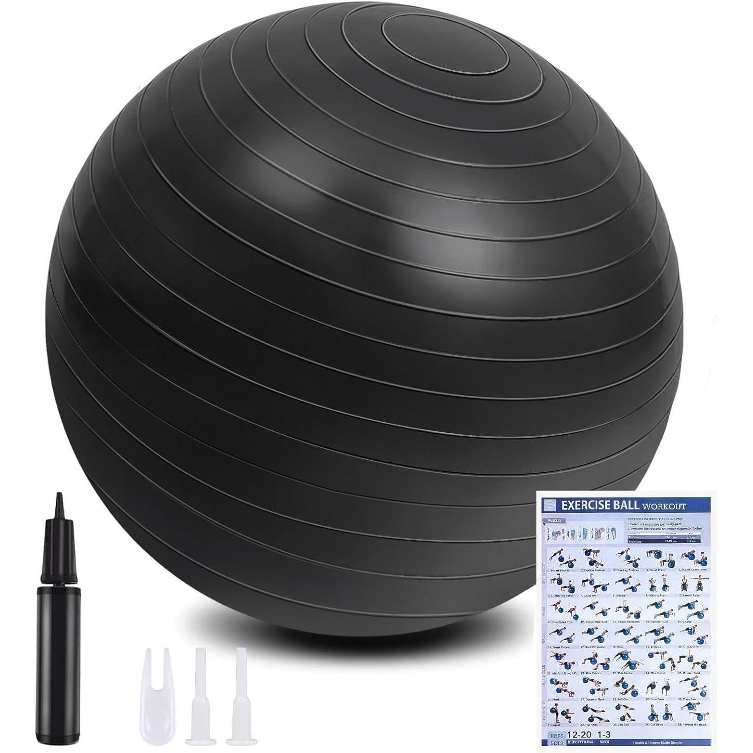 LuxusKollektion Gymnastikball Gymnastikball mit Fußpumpe 65cm Schwarz
