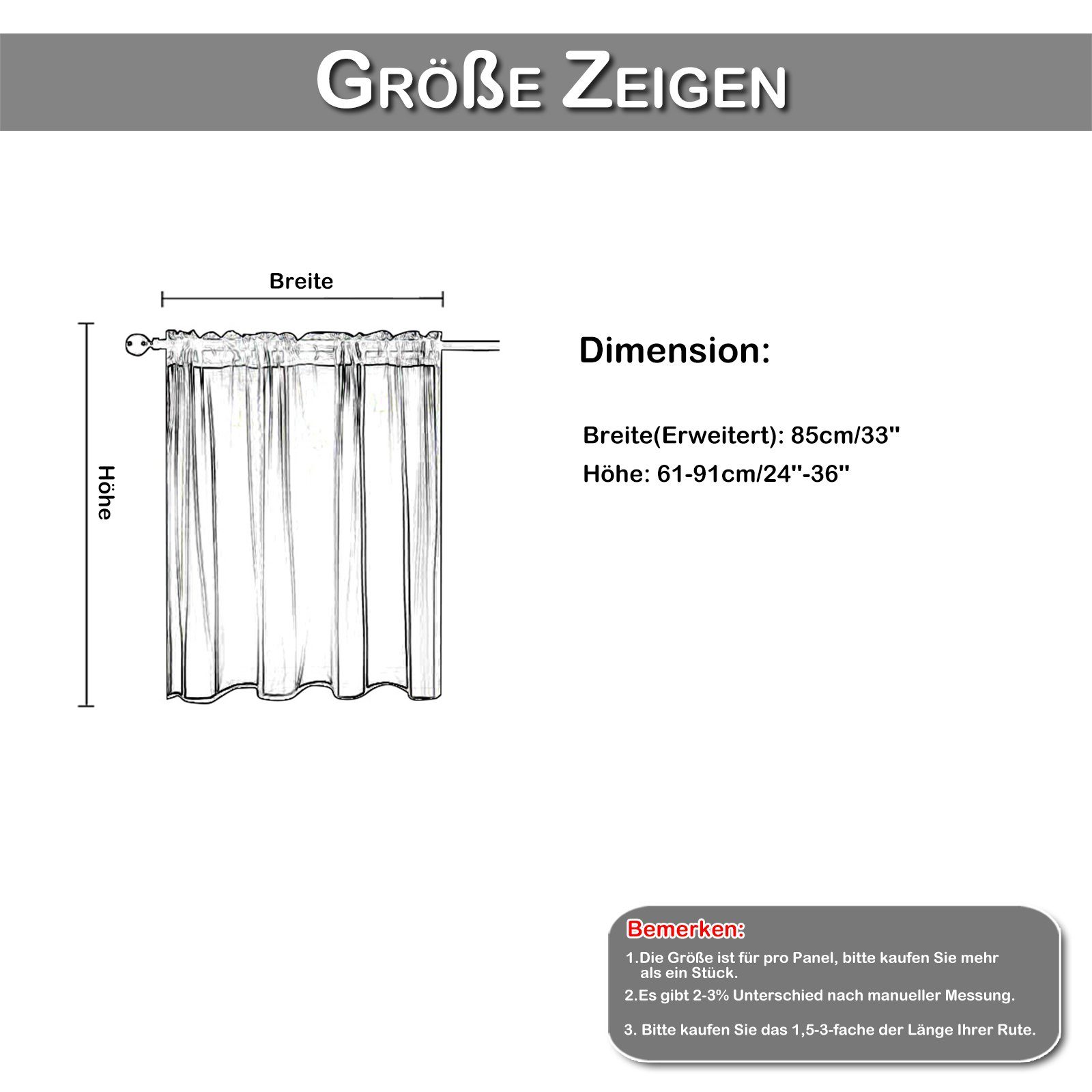 Fenstervorhang, Scheibengardine mit Stangendurchzug,Transparente St), Voile Gardinen, Weiß Kurzgardine transparent, kräuselband (2 BTTO, Gardinen,Bistrogardine,