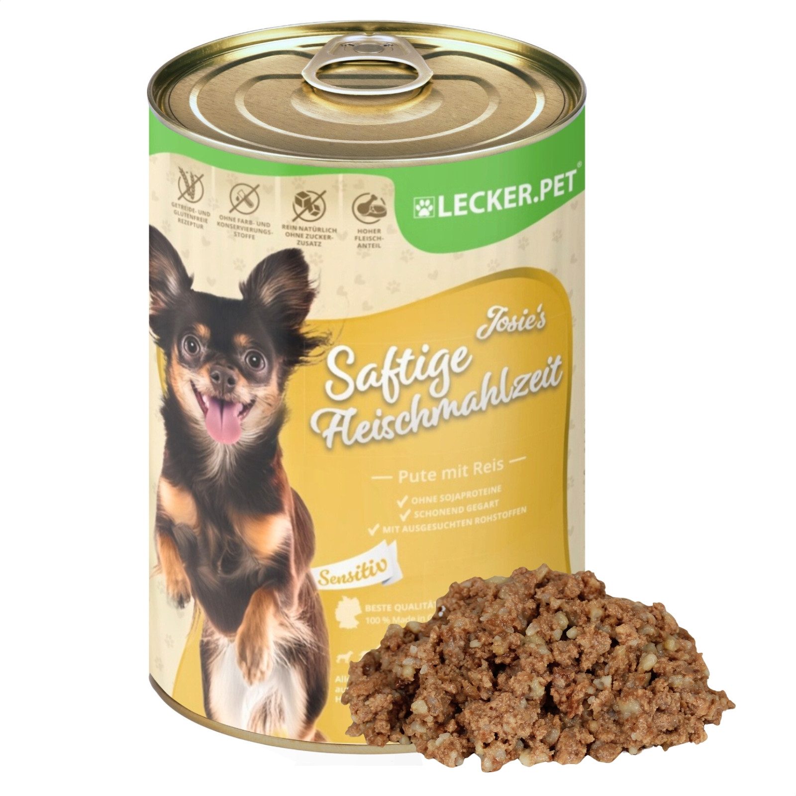 Lecker.Pet 6x400g Lecker.Pet® Josie's Saftige Fleischmahlzeit Sensitiv Pute&Reis Pute, Nassfutter für: Hund