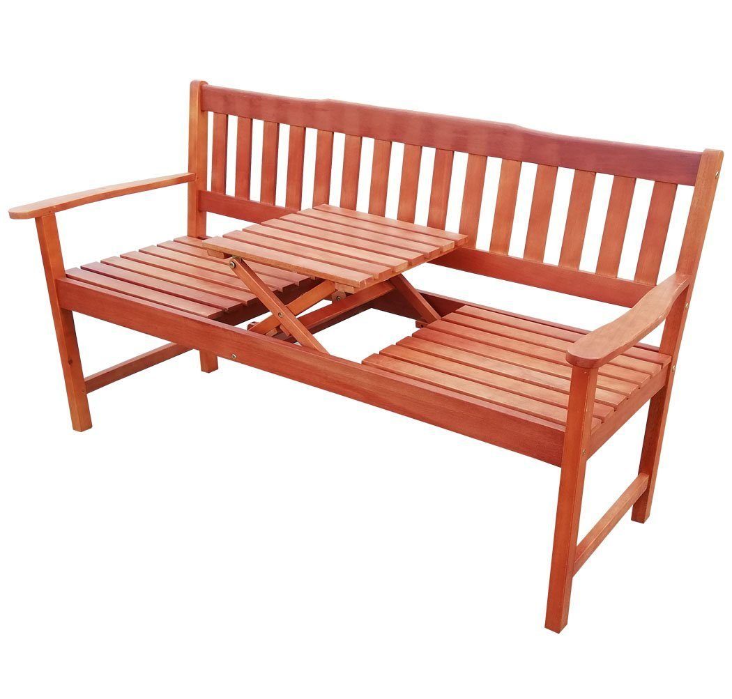 KMH Sitzbank 3-sitzer FSC Eukalyptus Gartenbank mit integr. Tisch