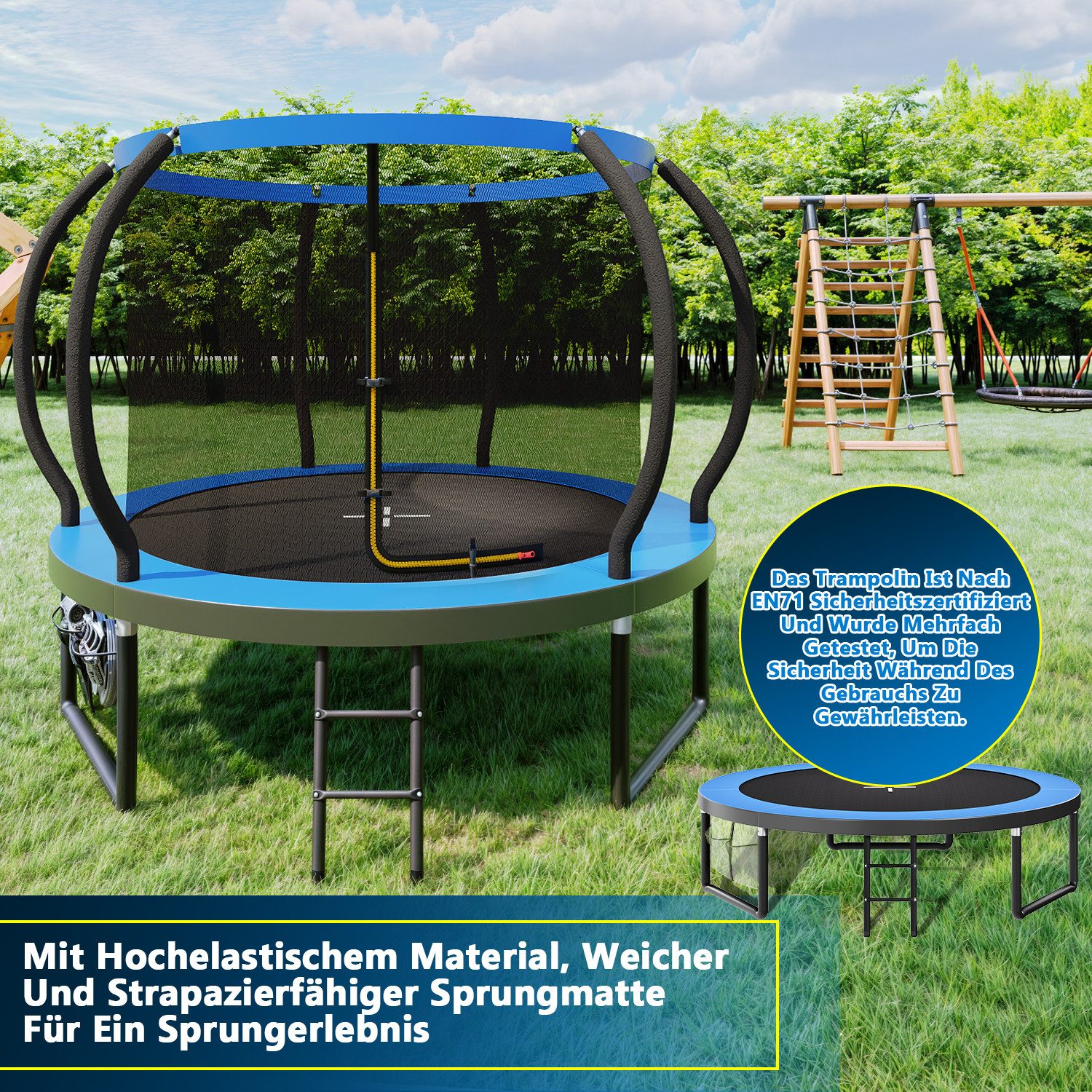 HOMALL Gartentrampolin Kindertrampolin Ø305/366, Gewicht 150kg, Ø 228 cm, (228 cm, Ø 228/305/366/427 cm, mit Sicherheitsnetz und Leiter, 360° Schutzgitter)