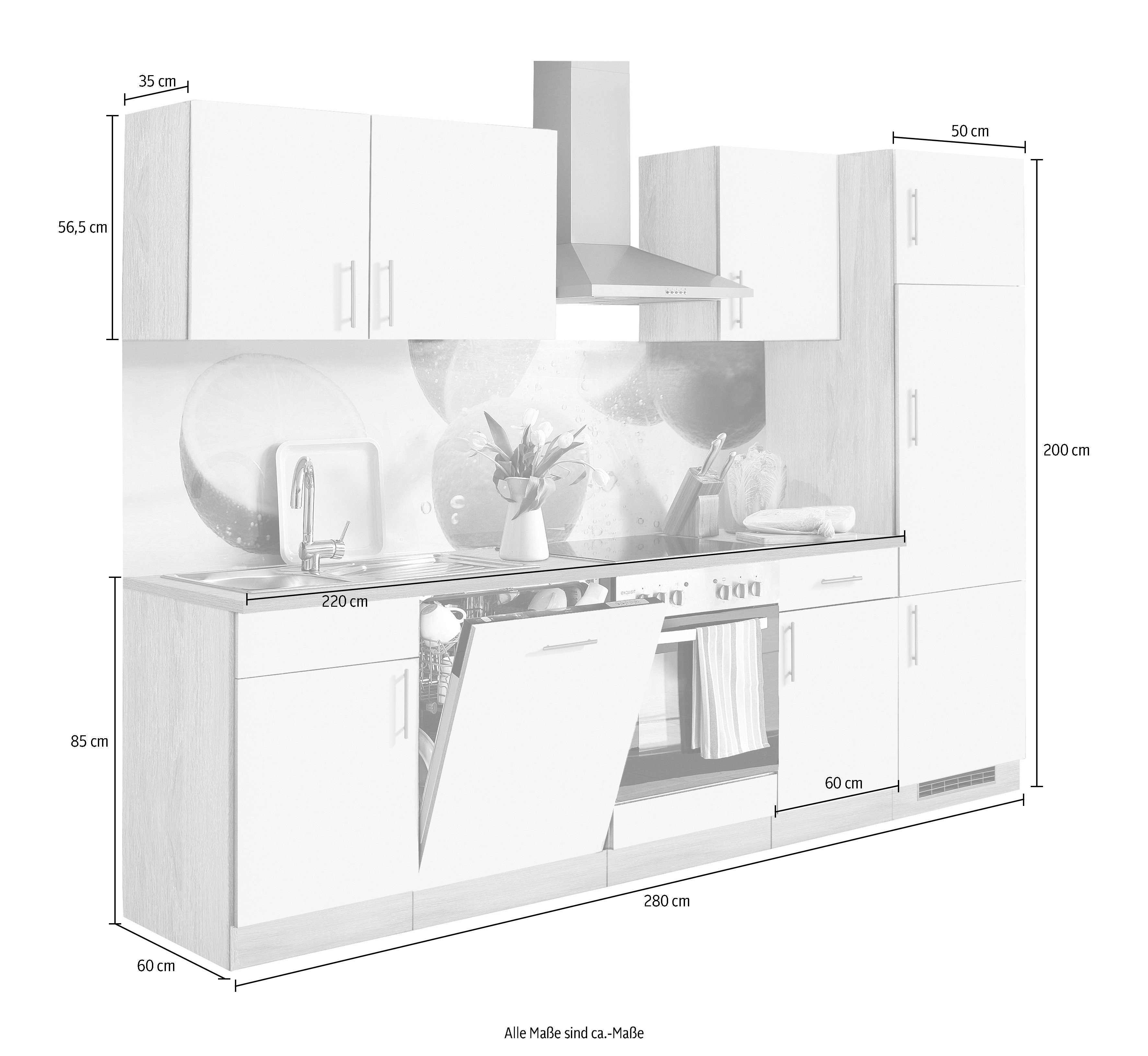 wiho Küchen Küchenzeile mit Eiche Geschirrspüler, cm Breite Eiche Magnolia/Sonoma E-Geräten, 280 Kiel, Sonoma | inkl
