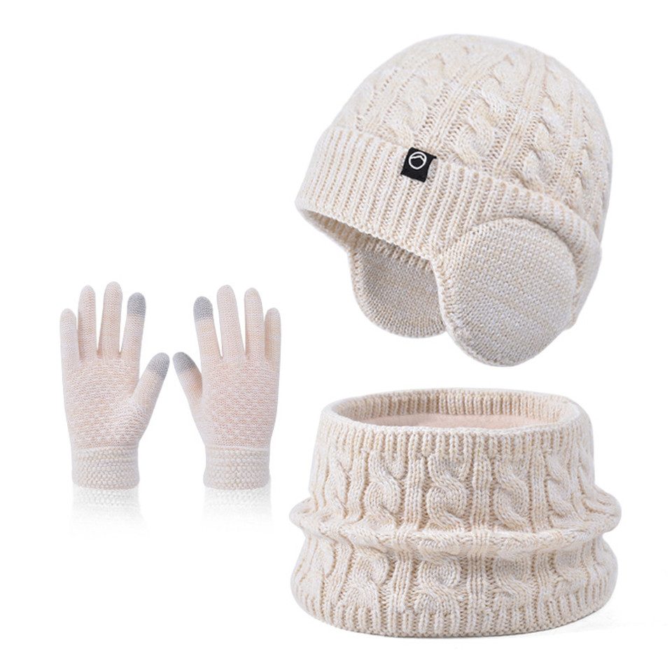 Coonoor Mütze & Schal Kinder-Wintermütze, Schal und Handschuhe, warme Thermo-Strickmütze (mit Ohrenschützern), Halswärmer, Touchscreen-Handschuh