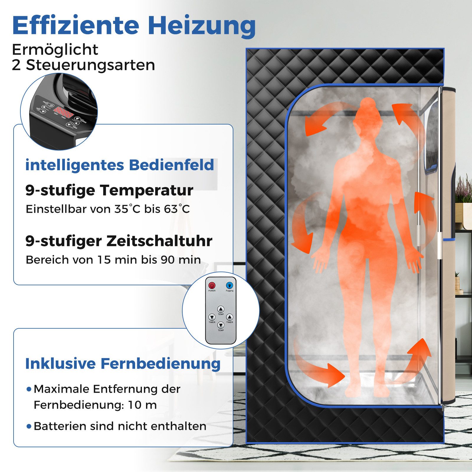 COSTWAY Sauna 1000W, 3L Dampfgenerator, mit Fußmassagegerät & Klappstuhl