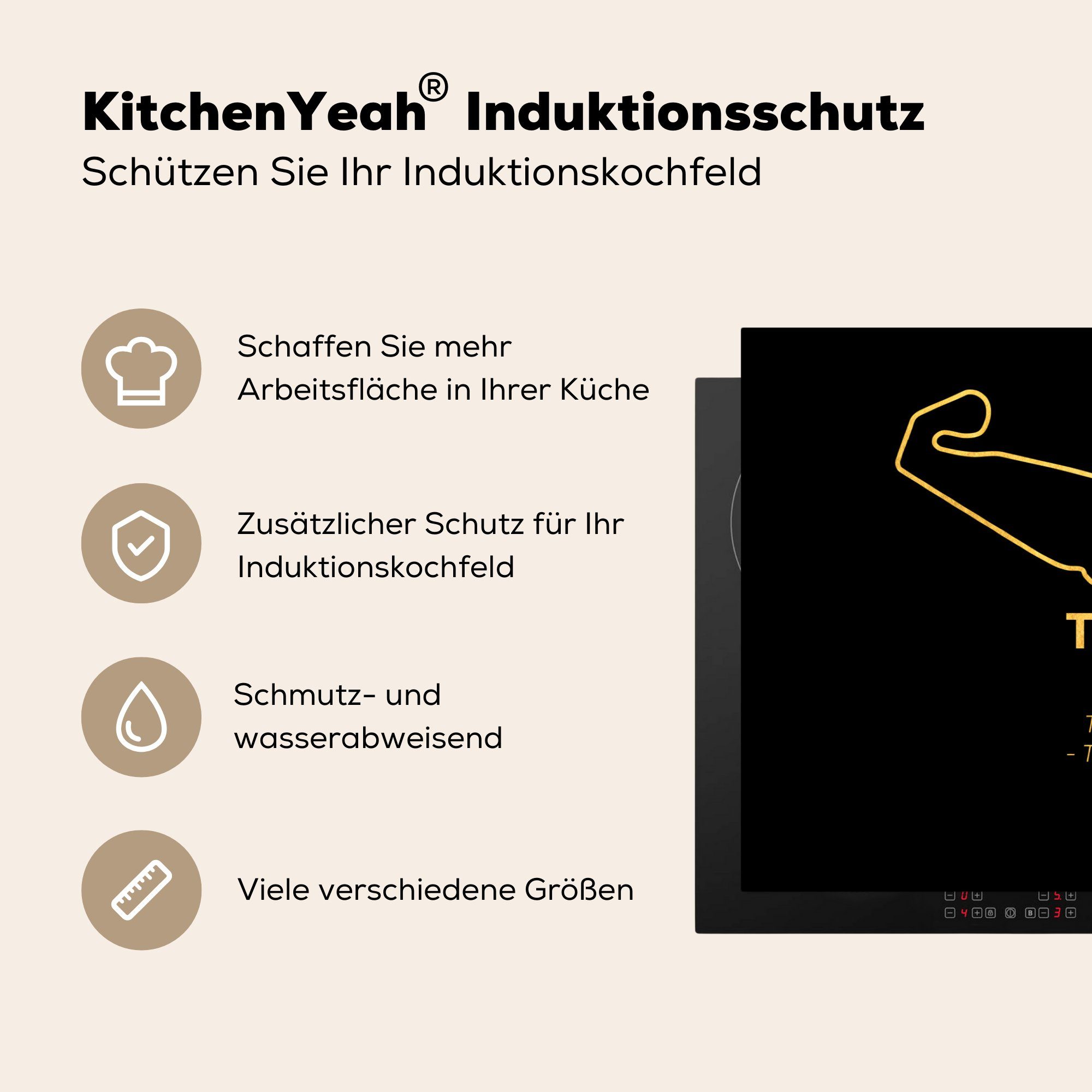 MuchoWow Herdblende-/Abdeckplatte TT Assen - die Vinyl, Gold Ceranfeldabdeckung (1 tlg), - Niederlande, küche, Induktionskochfeld für Schutz 81x52 cm